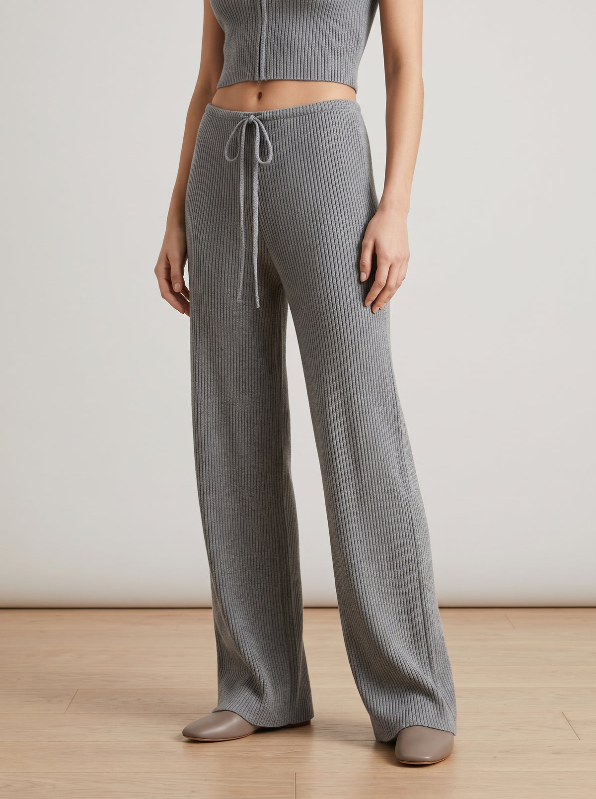 Lorena Ribbed Knit Lounge Pants — Gray