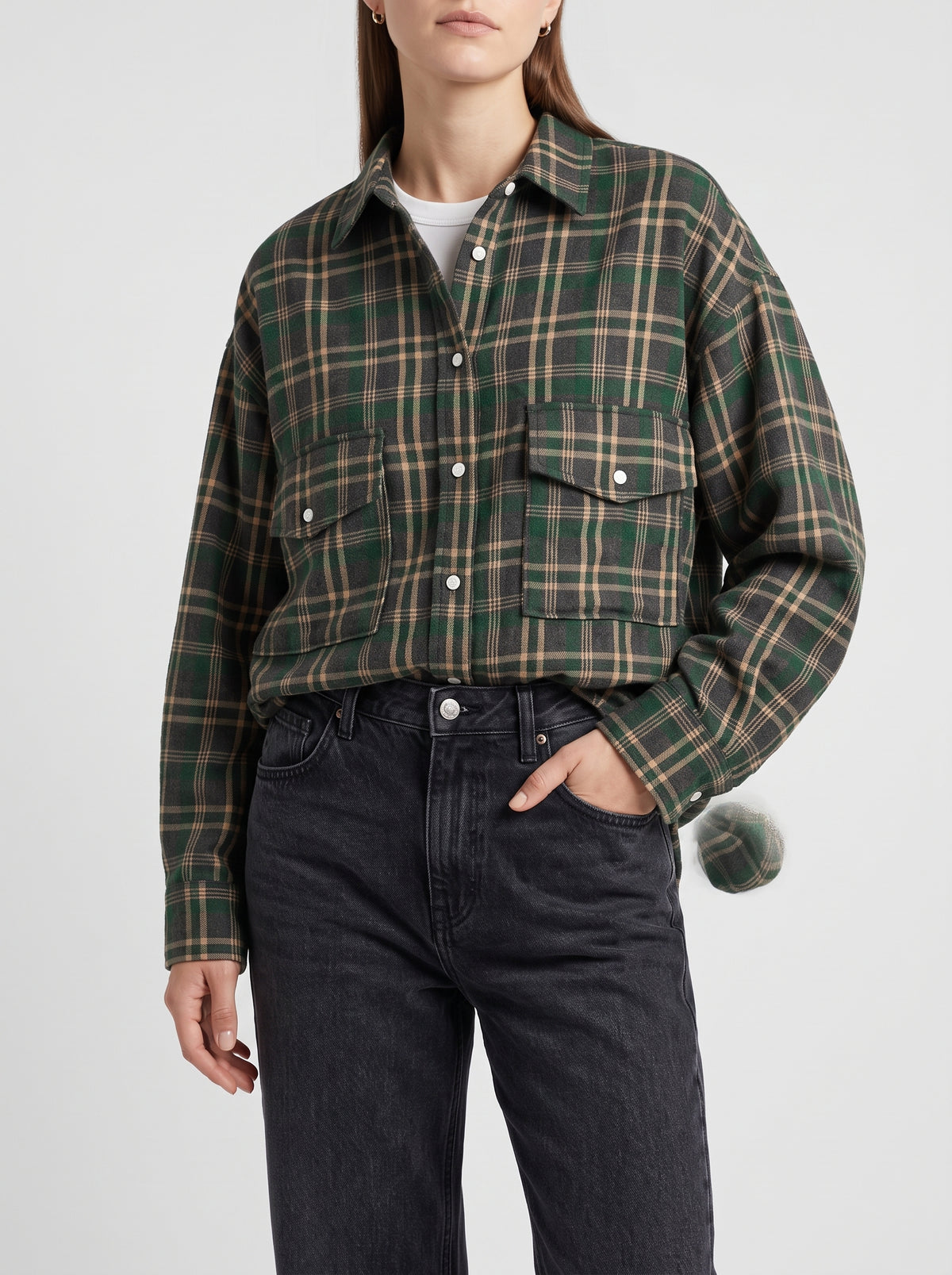 Emma Loose Checked Blouse - Dark Green