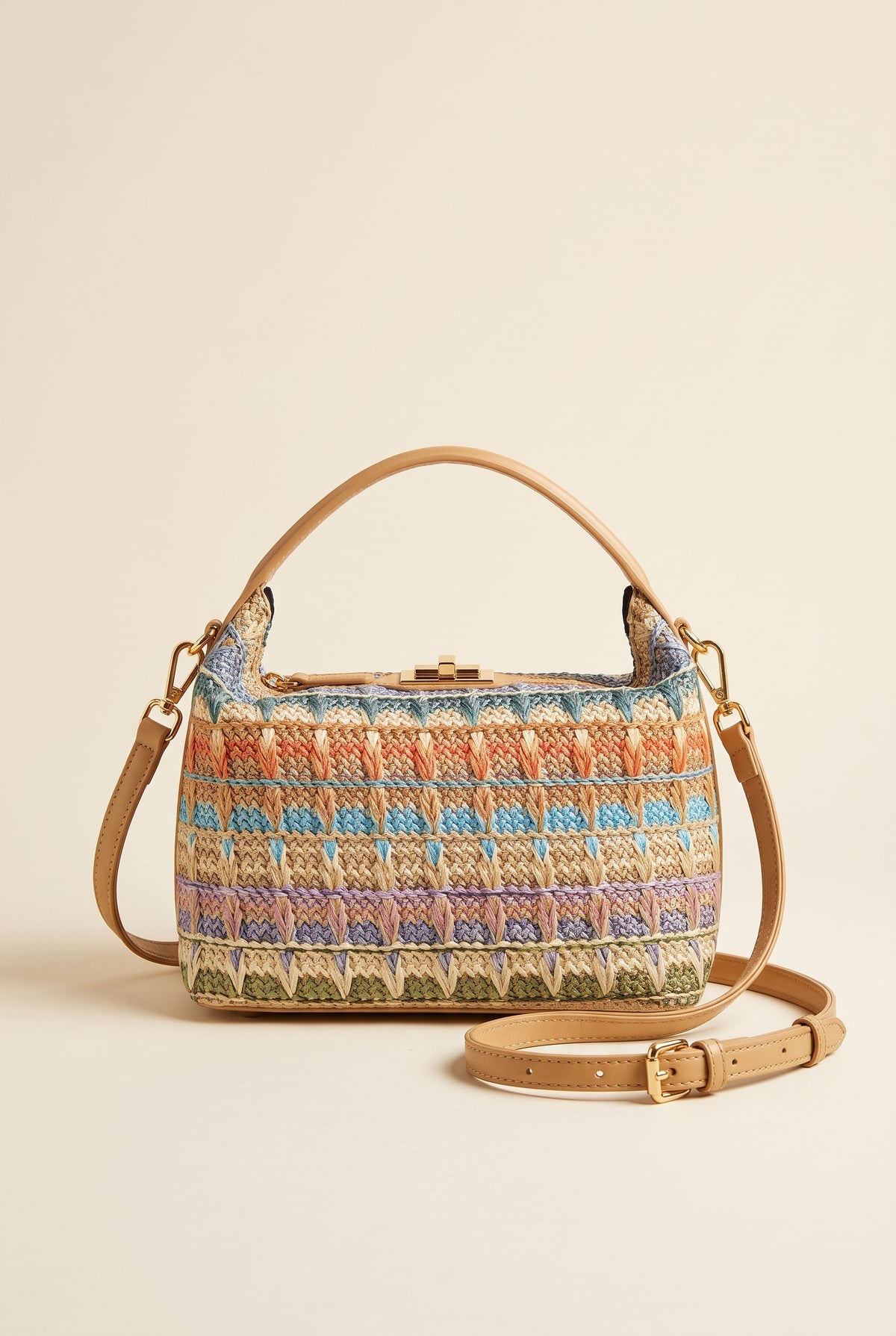 Raphaela Woven Raffia Hobo Bag — Khaki