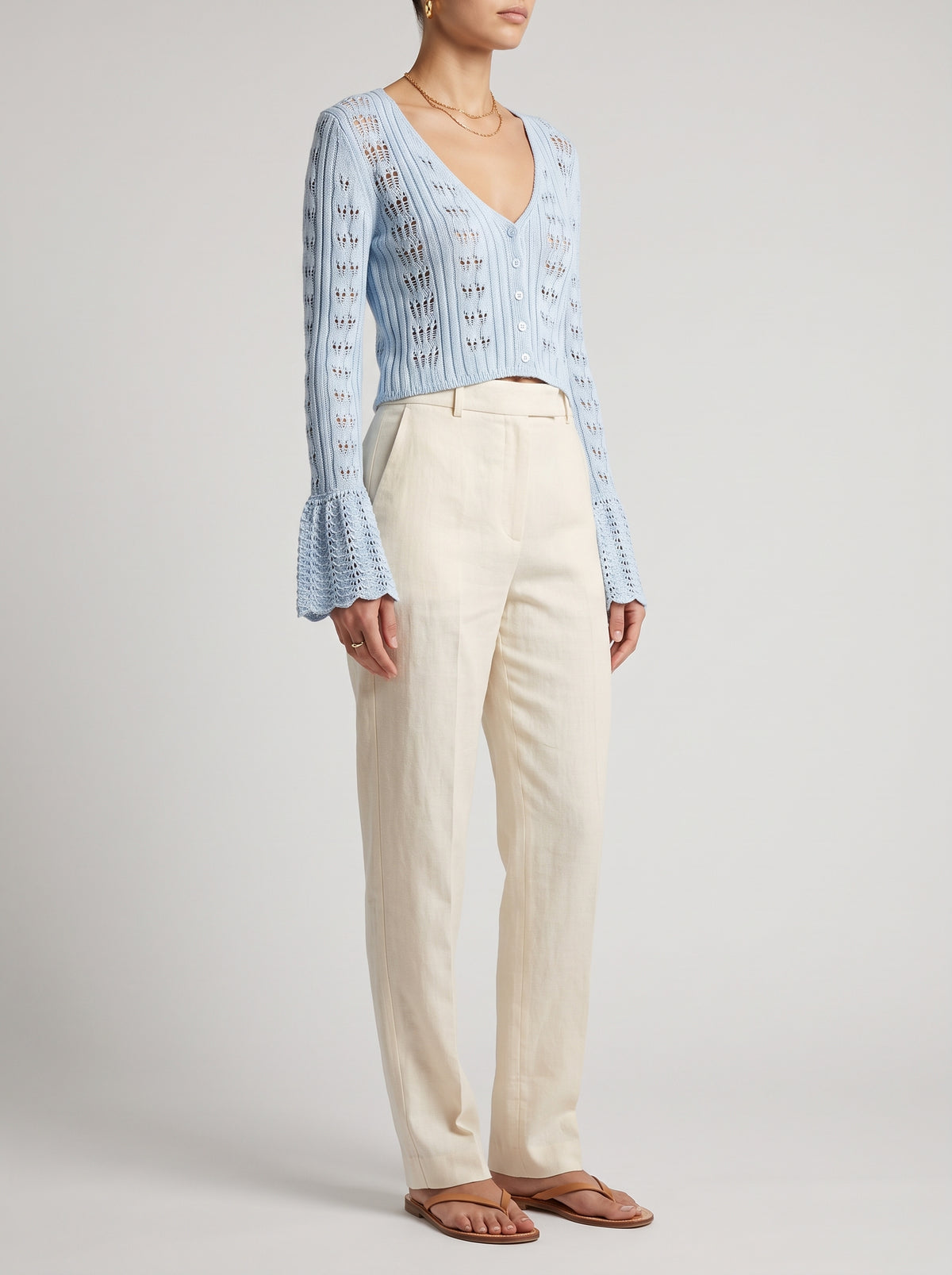 Kendall Openwork Crochet Cardigan — Blue