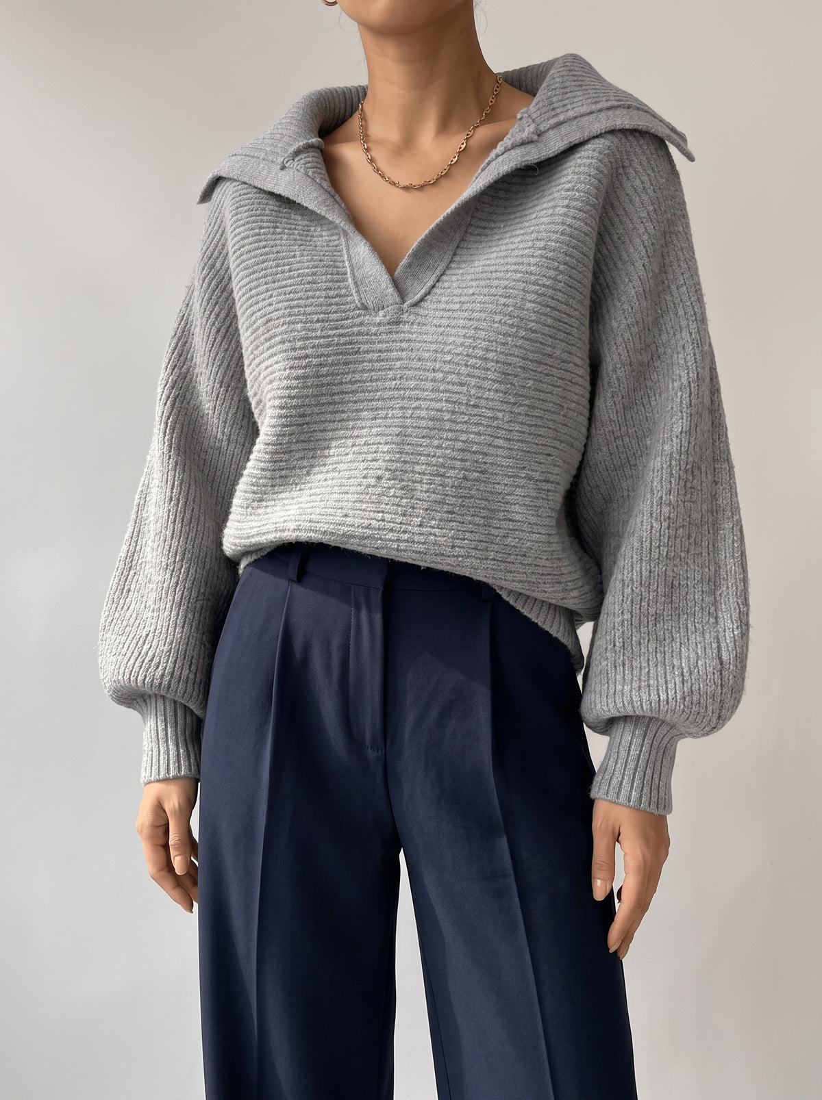 Kath Oversized Drop-Shoulder Sweater — Gray
