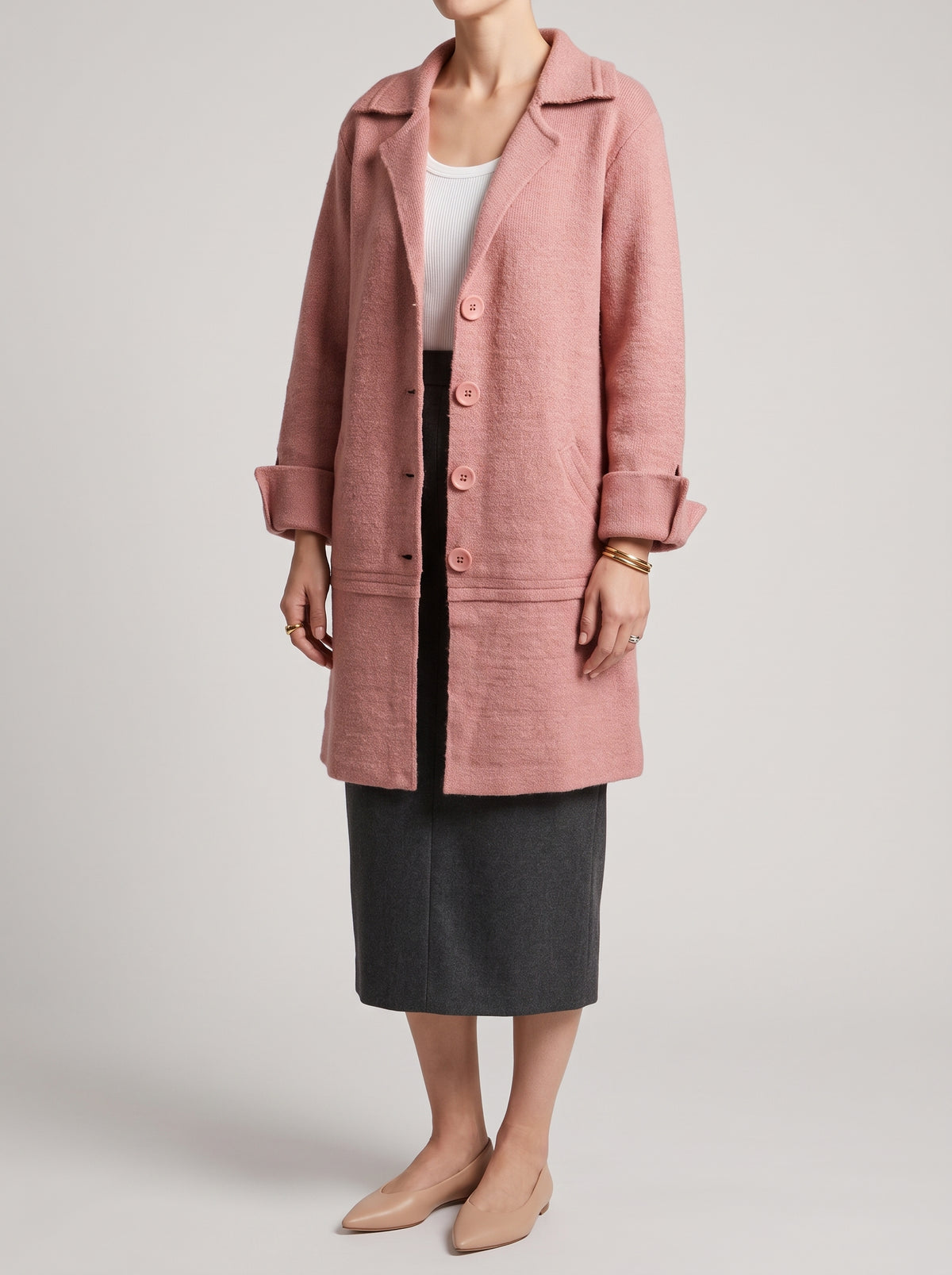 Veste Amélie boutonnée à poignets contrastés - Rose