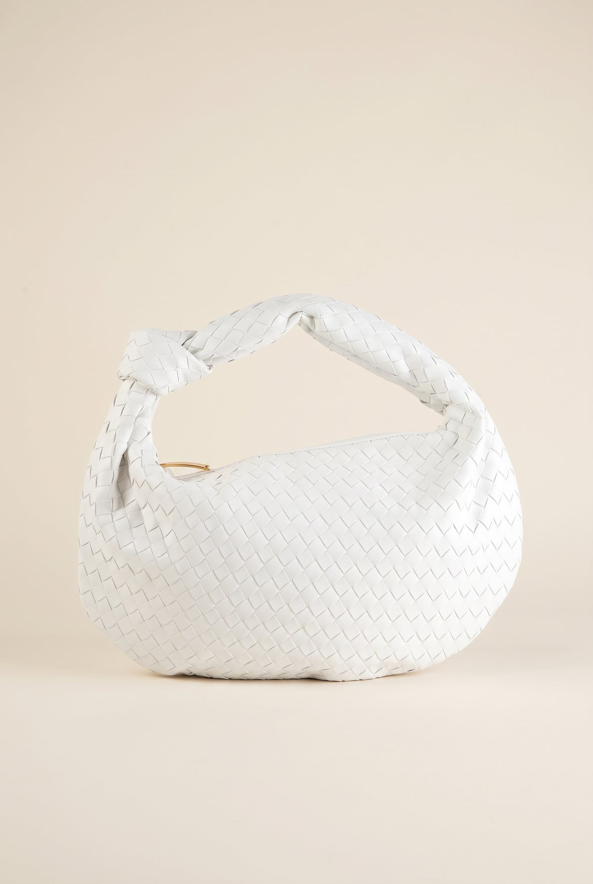 Medium Woven Bag with Leather Details — White