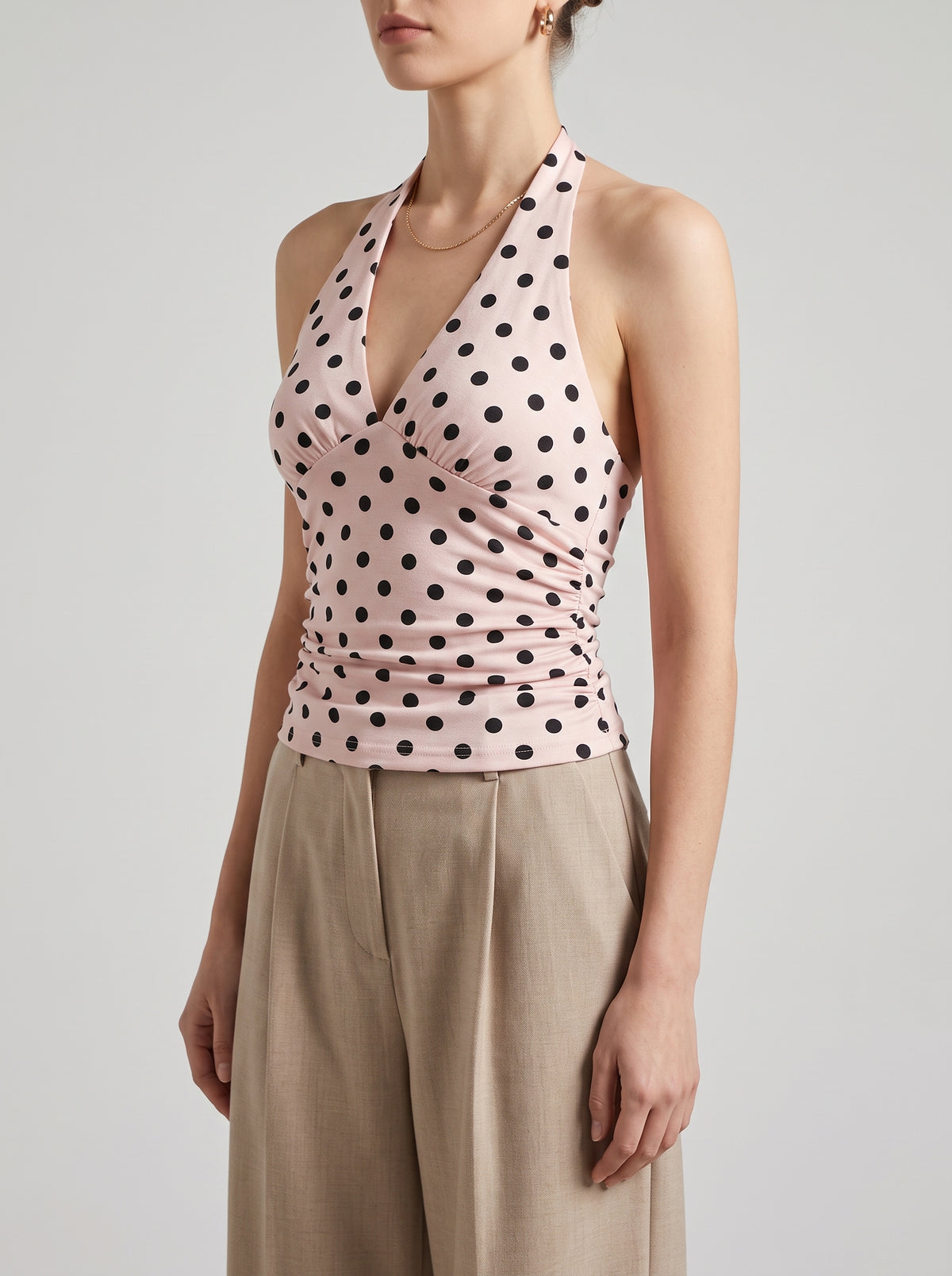 Hannah Polka Dot Halter Top — Pink