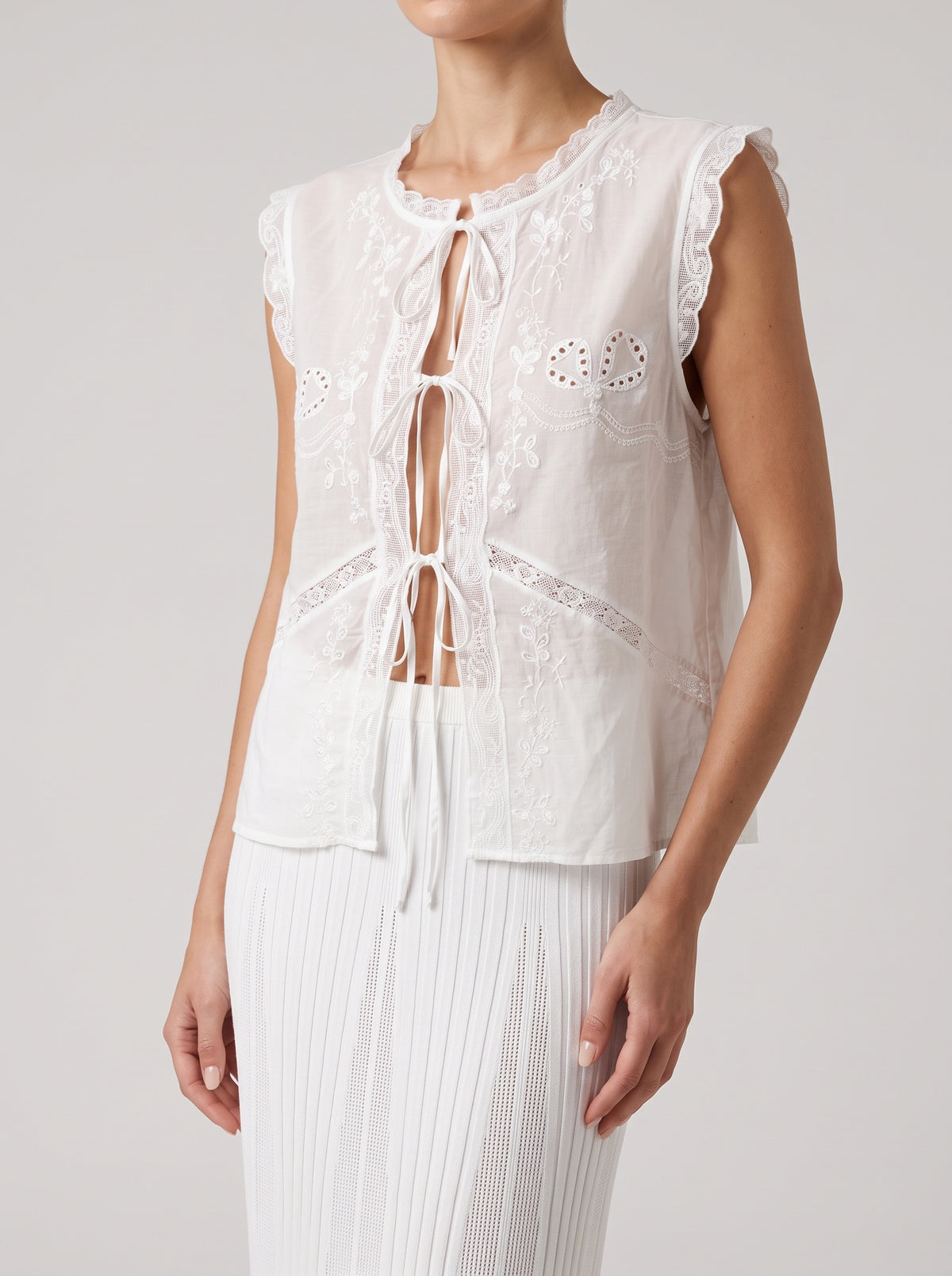 Juvie Embroidered Lace-Trim Blouse — White
