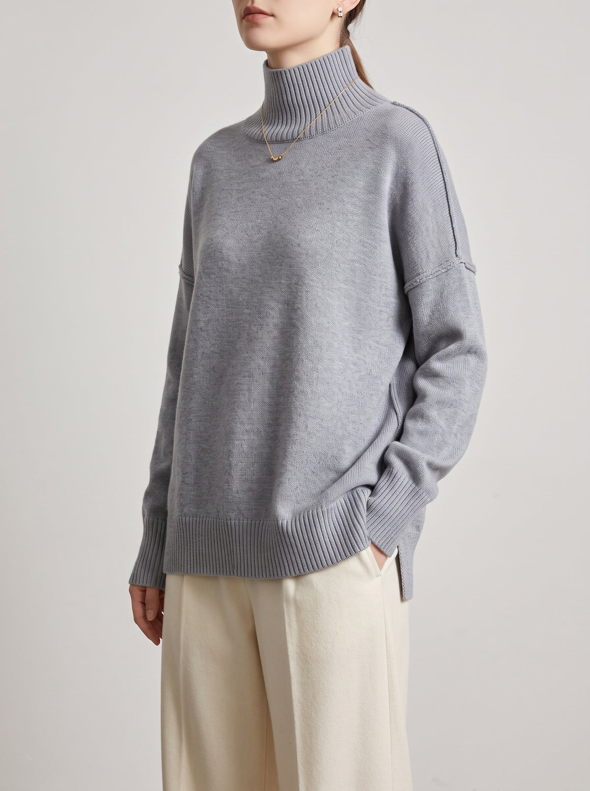Katie Chunky Knit High-Neck Sweater — Dark Gray