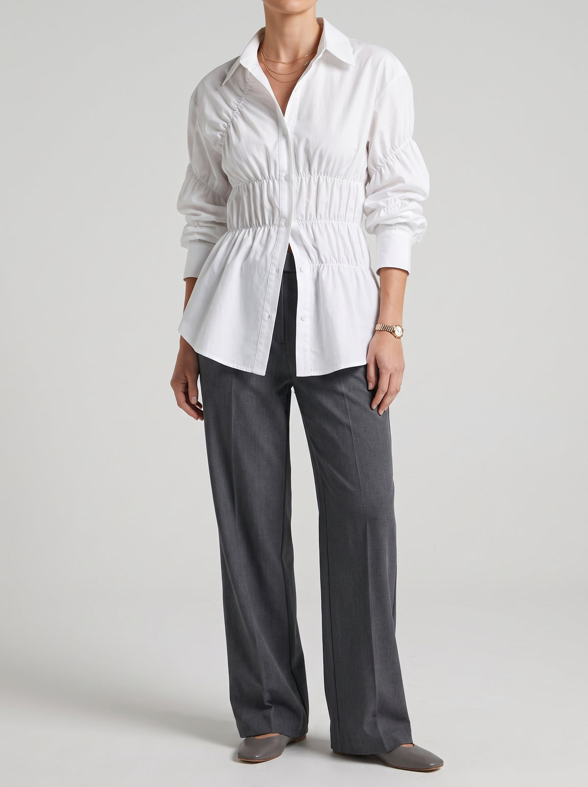 Sandra Smocked Long Sleeve Blouse — White