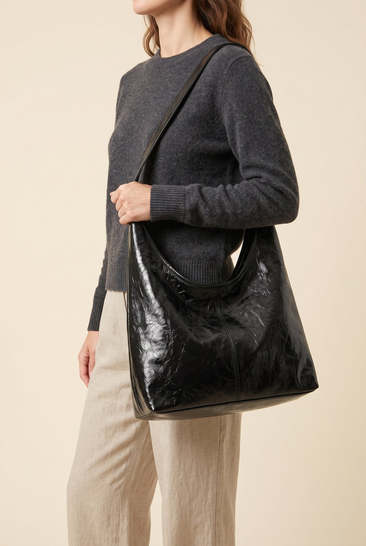 Jenna Glazed Leather Tote — On-Model View