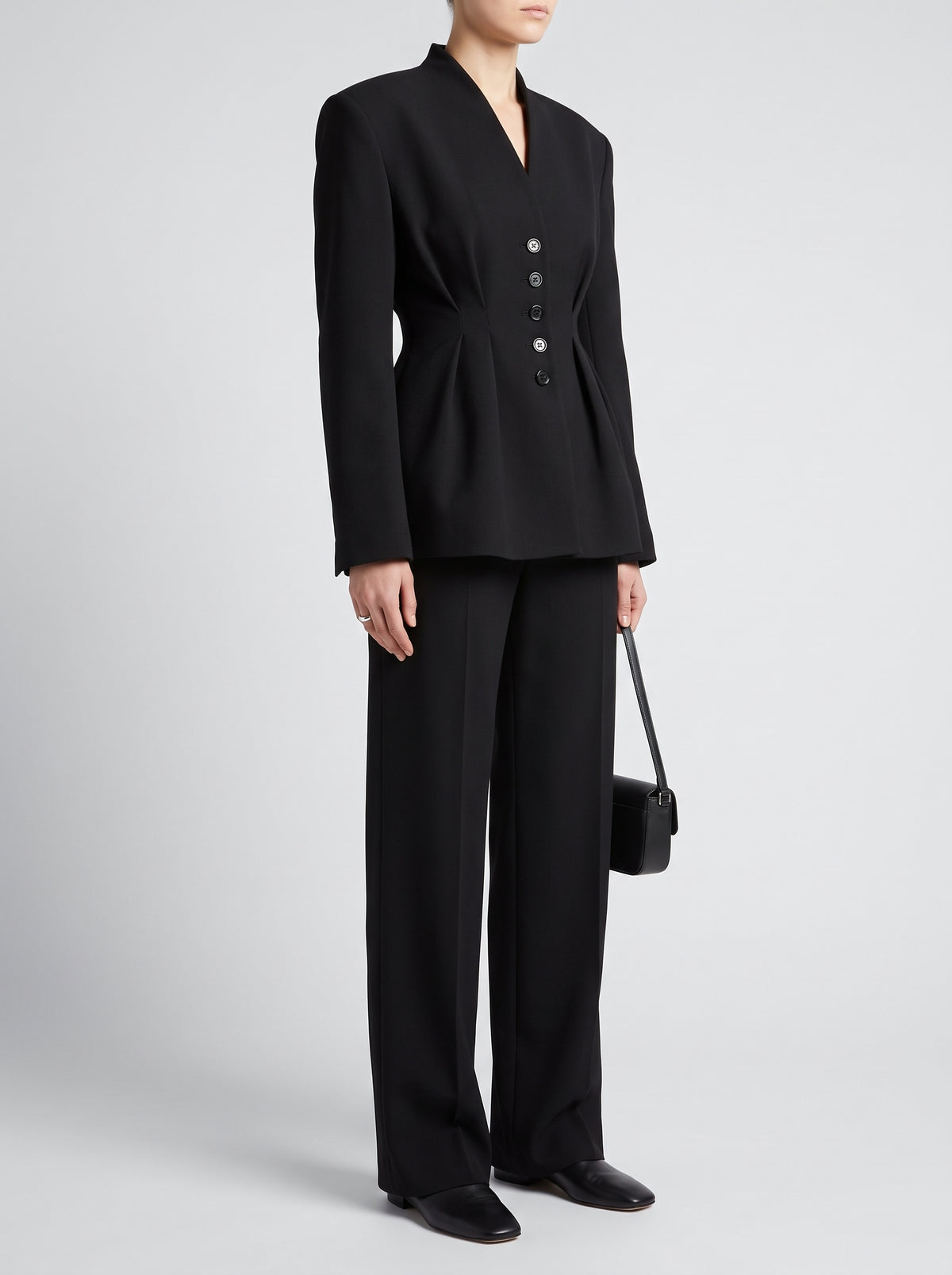 Empress Gathered Waist V-Neck Blazer - Black