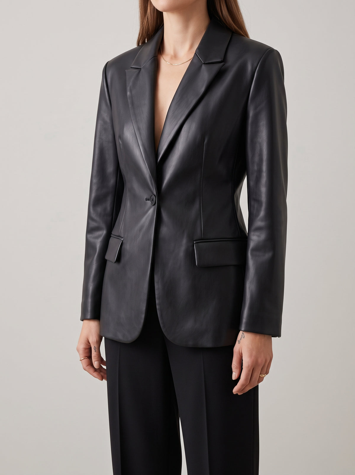Nia Faux Leather Blazer - Black