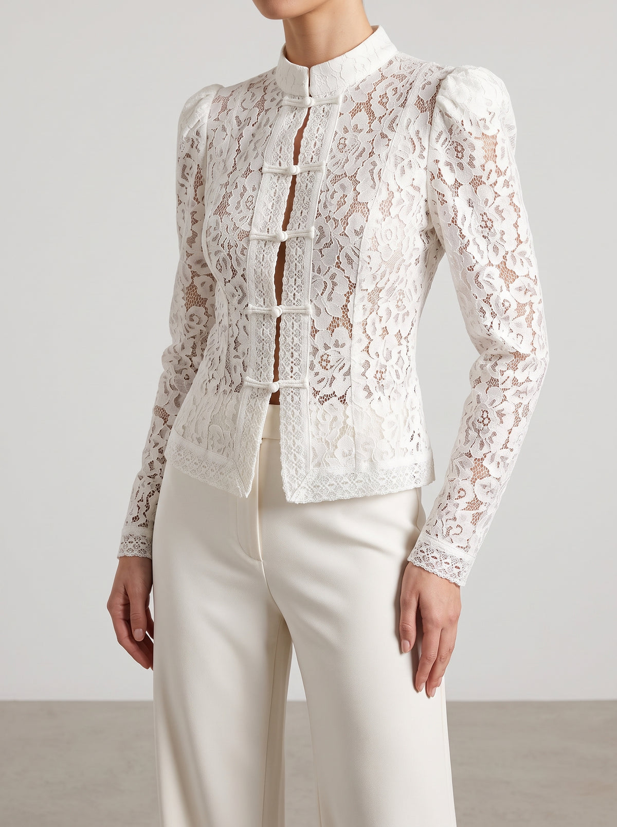 Jeanna High-Neck Lace Top — White
