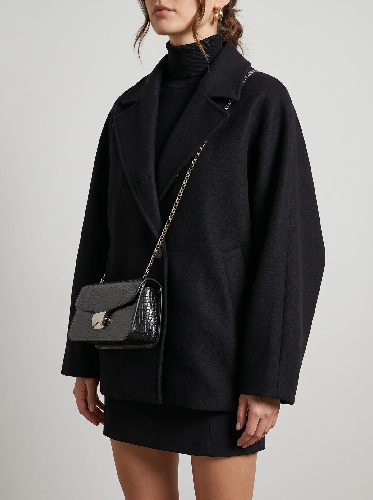 Yalena Relaxed Coat with Tailored Collar — Black