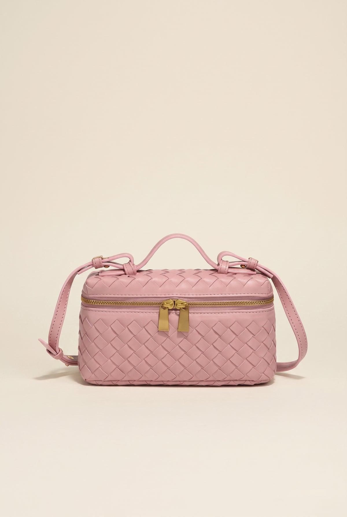 Tara Woven Leather Handbag — Pink