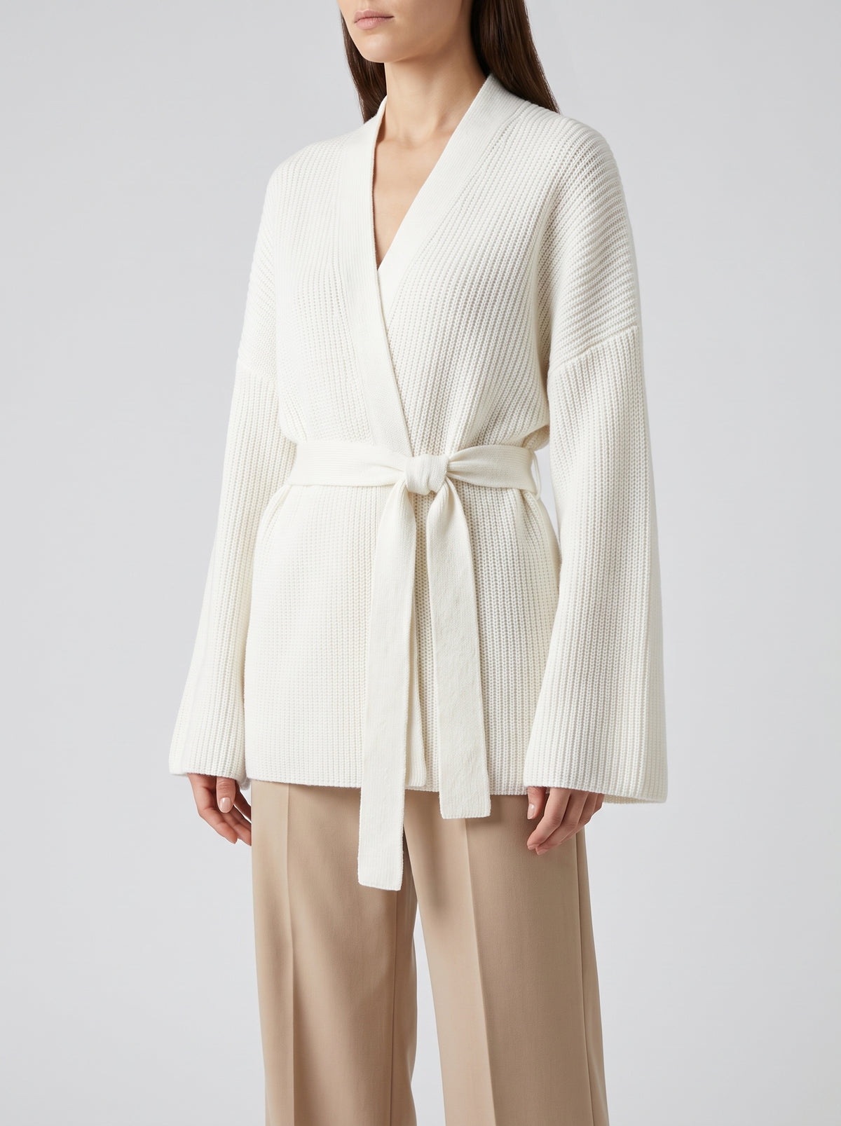 Georgine Belted Wrap Cardigan — White