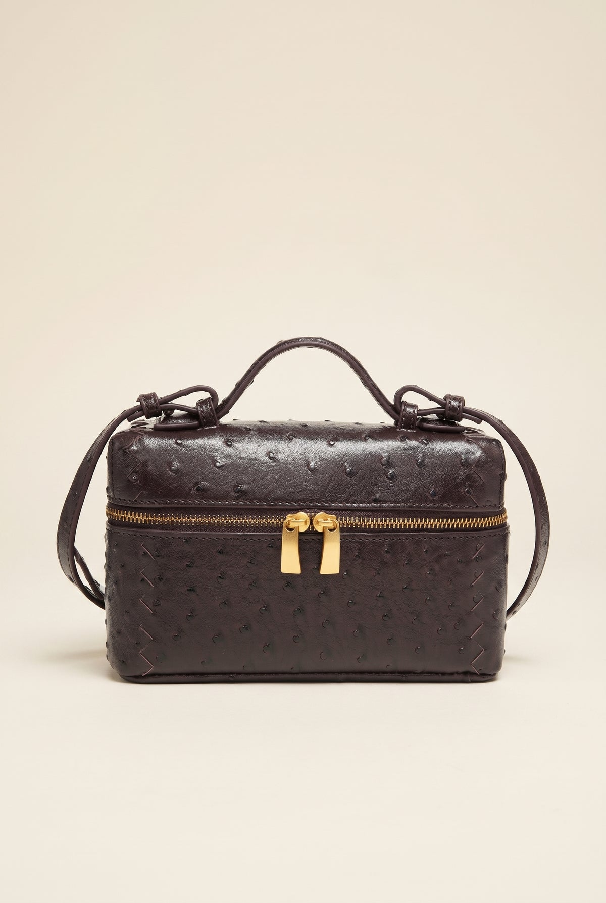 Delphine Ostrich-Effect Box Bag — Brown