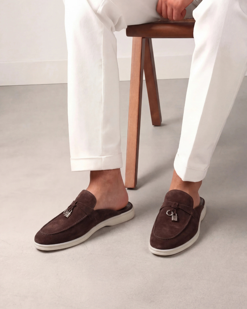 Mule Saint-Tropez marron — porté