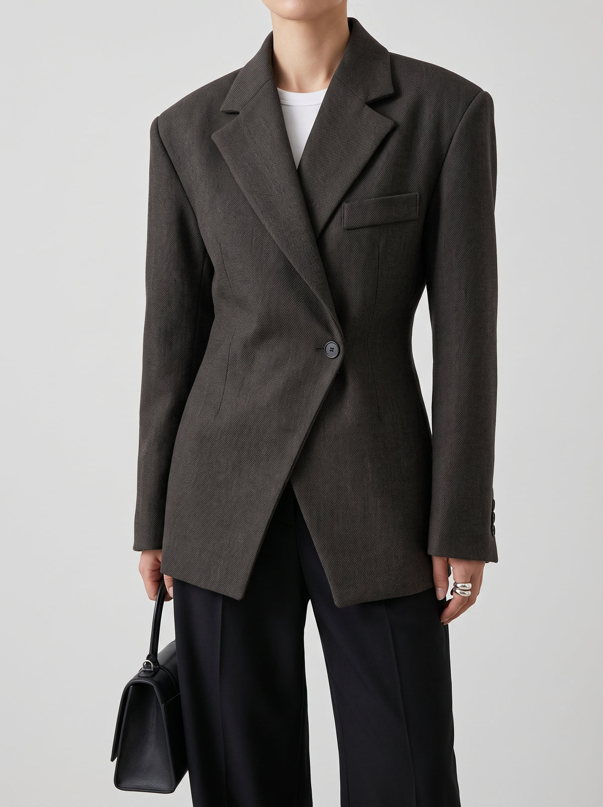 Myrna Notch Lapel Cinched Blazer - Black