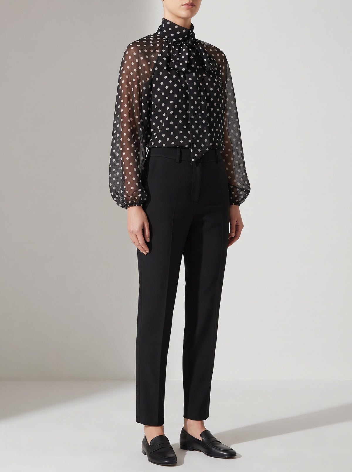 Sofia Polka Dot High-Neck Blouse — Black