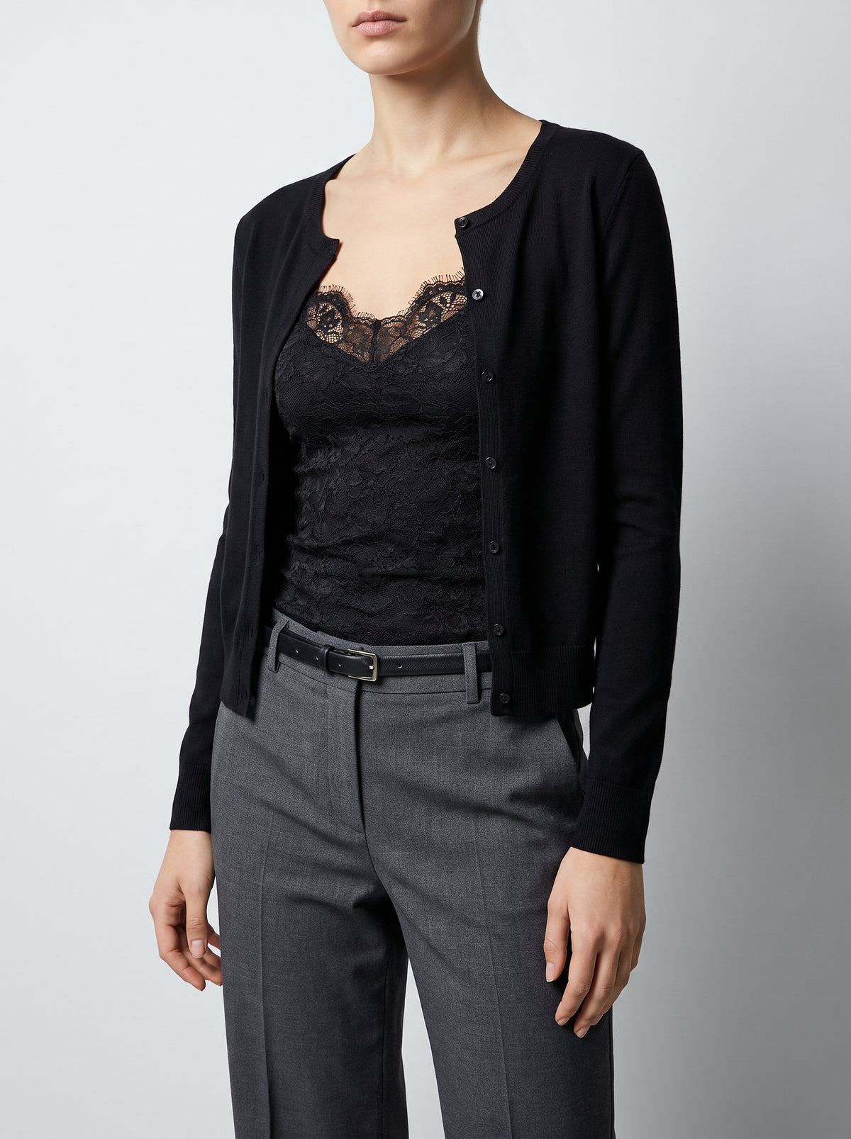 Ada Panelled Lace-Trim Top - Black