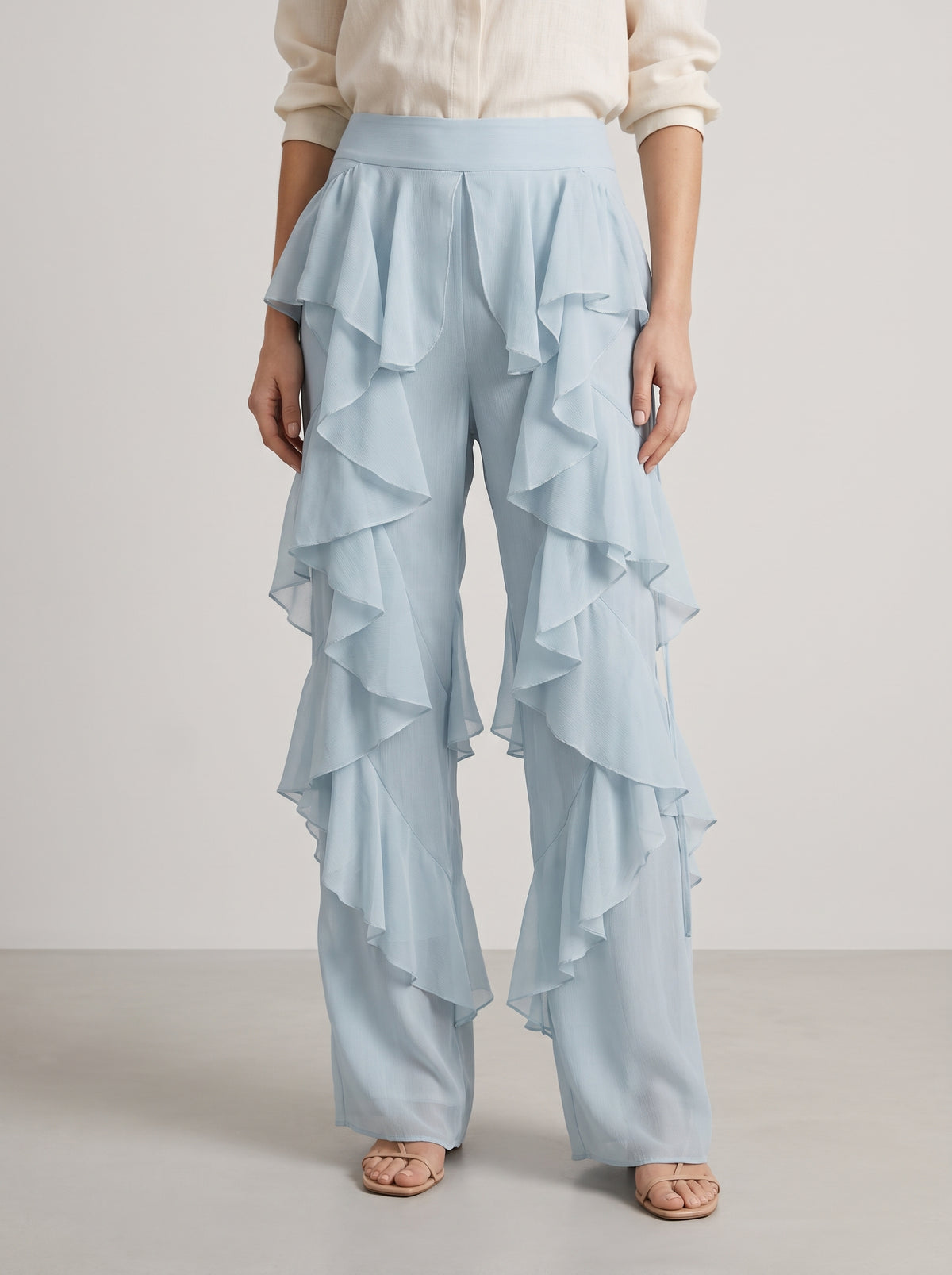 Fiona Ruffle-Hem Cargo Pants — Blue