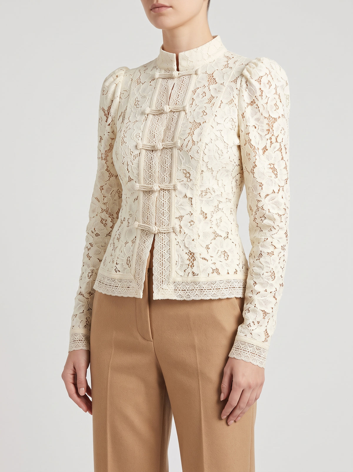 Claire Elegant Lace Blouse - Beige