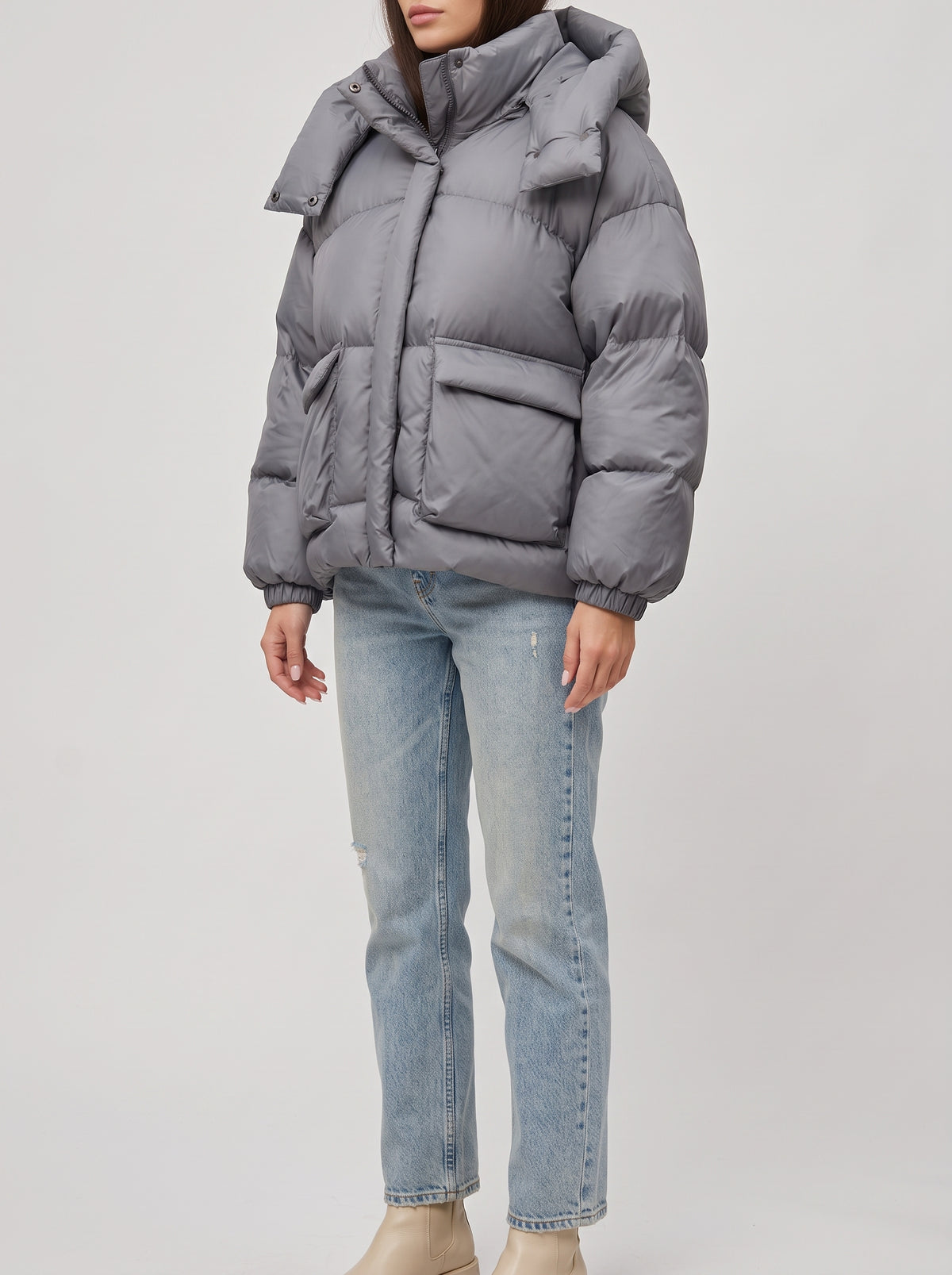 Janine Hooded Quilted Coat — Gray