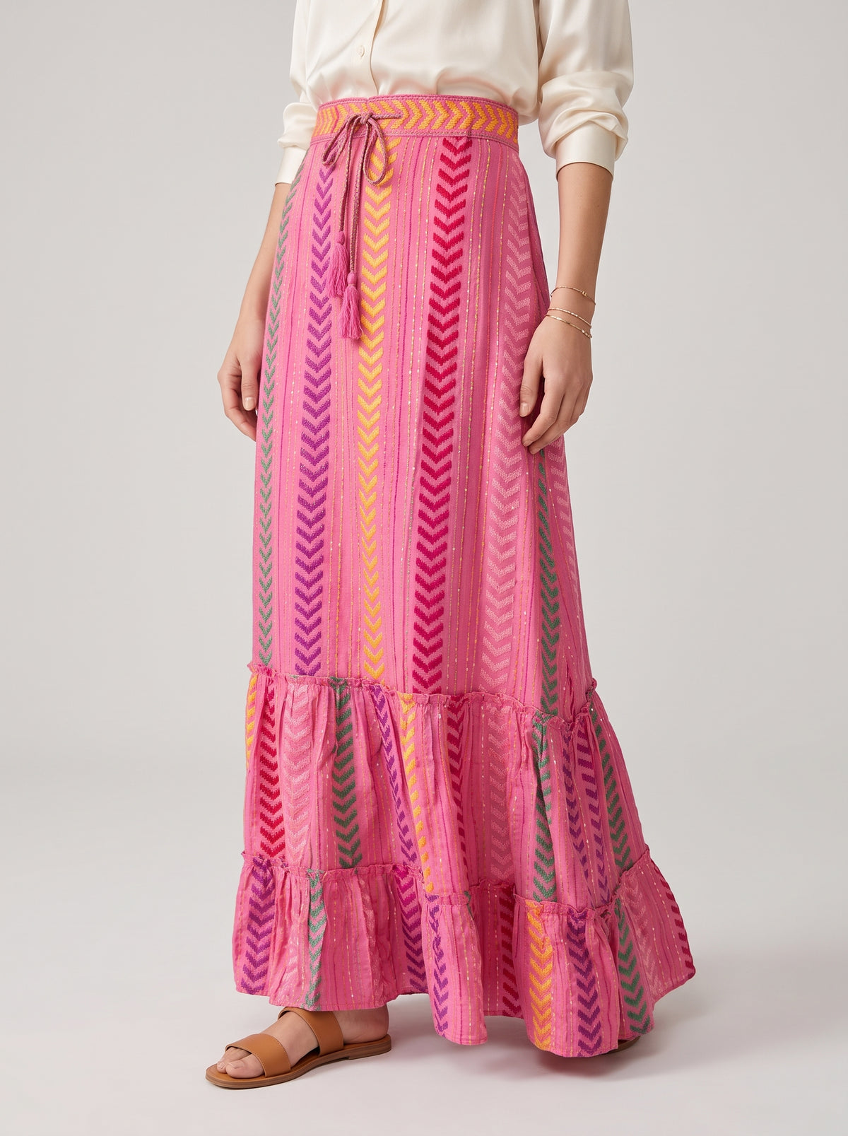 Celeste Boho Floral Ruffle Skirt — Pink