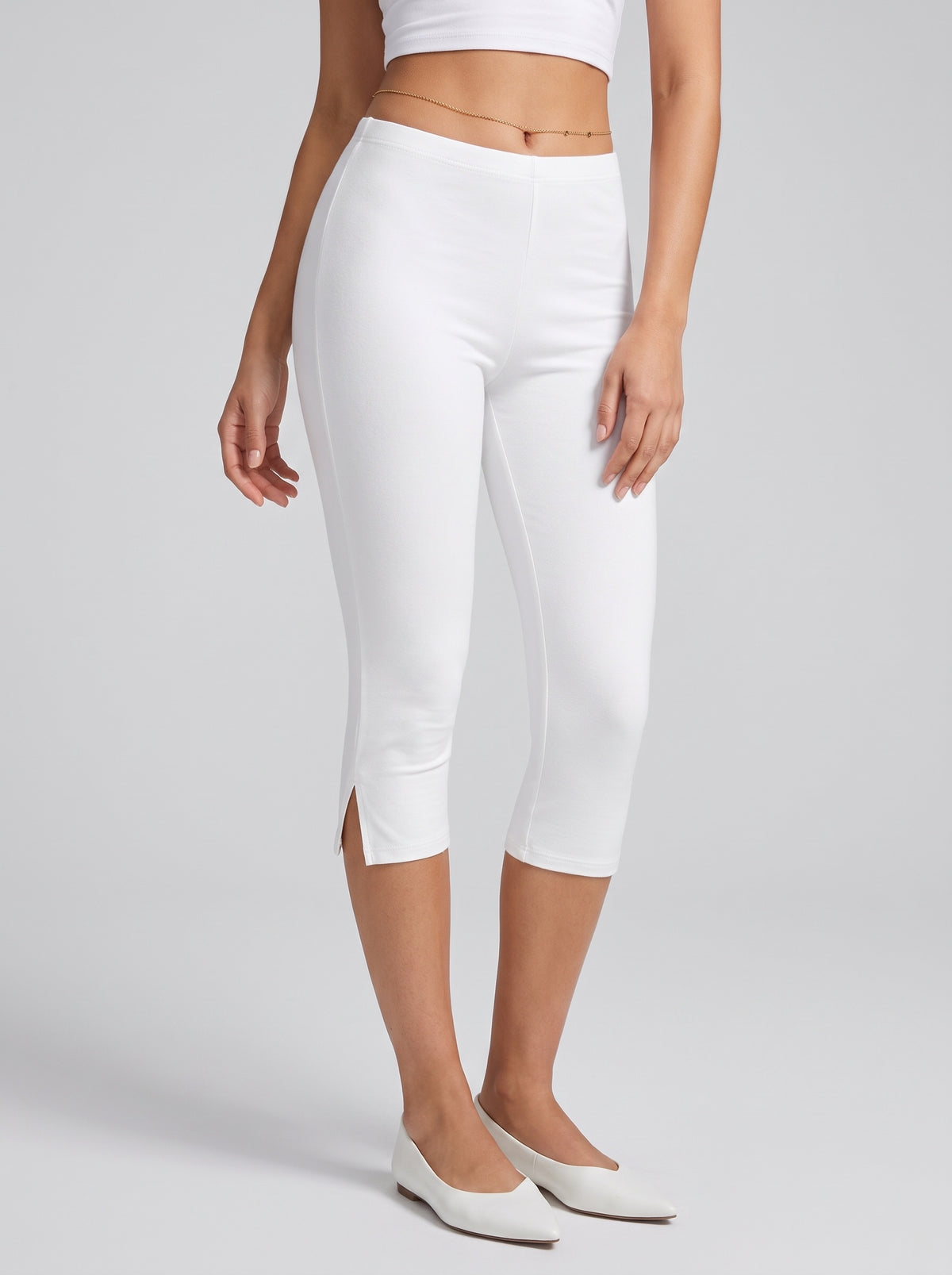 Halia Split-Hem Capri Pants — White