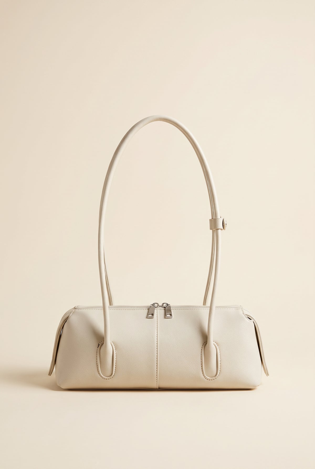Beatrice Retro Faux Suede Shoulder Bag — Beige