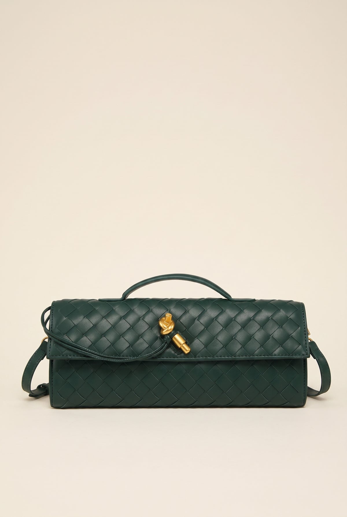 Bianca Woven Faux Leather Handbag — Dark Green