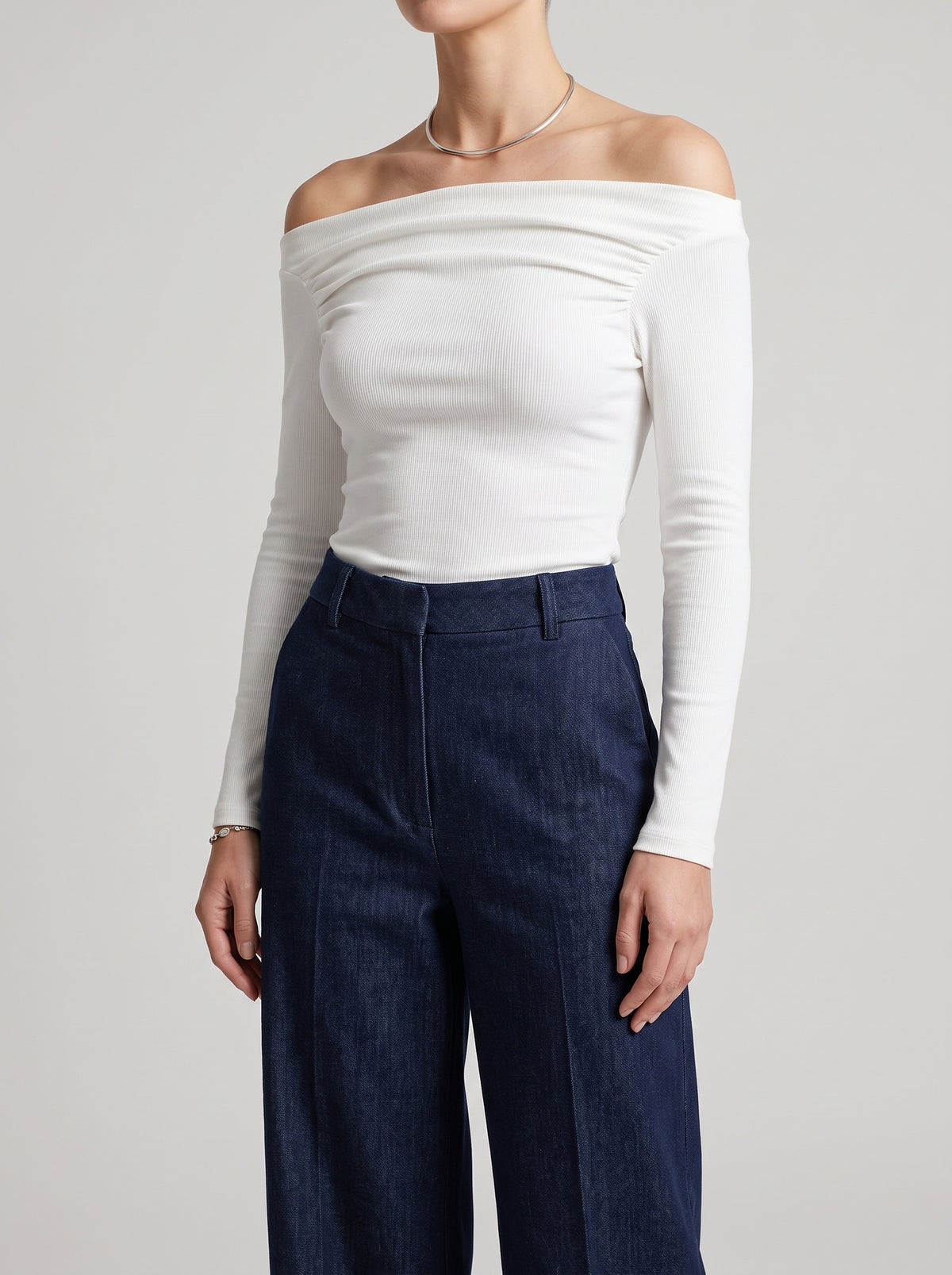 Cassy Off-Shoulder Long-Sleeve Top - White