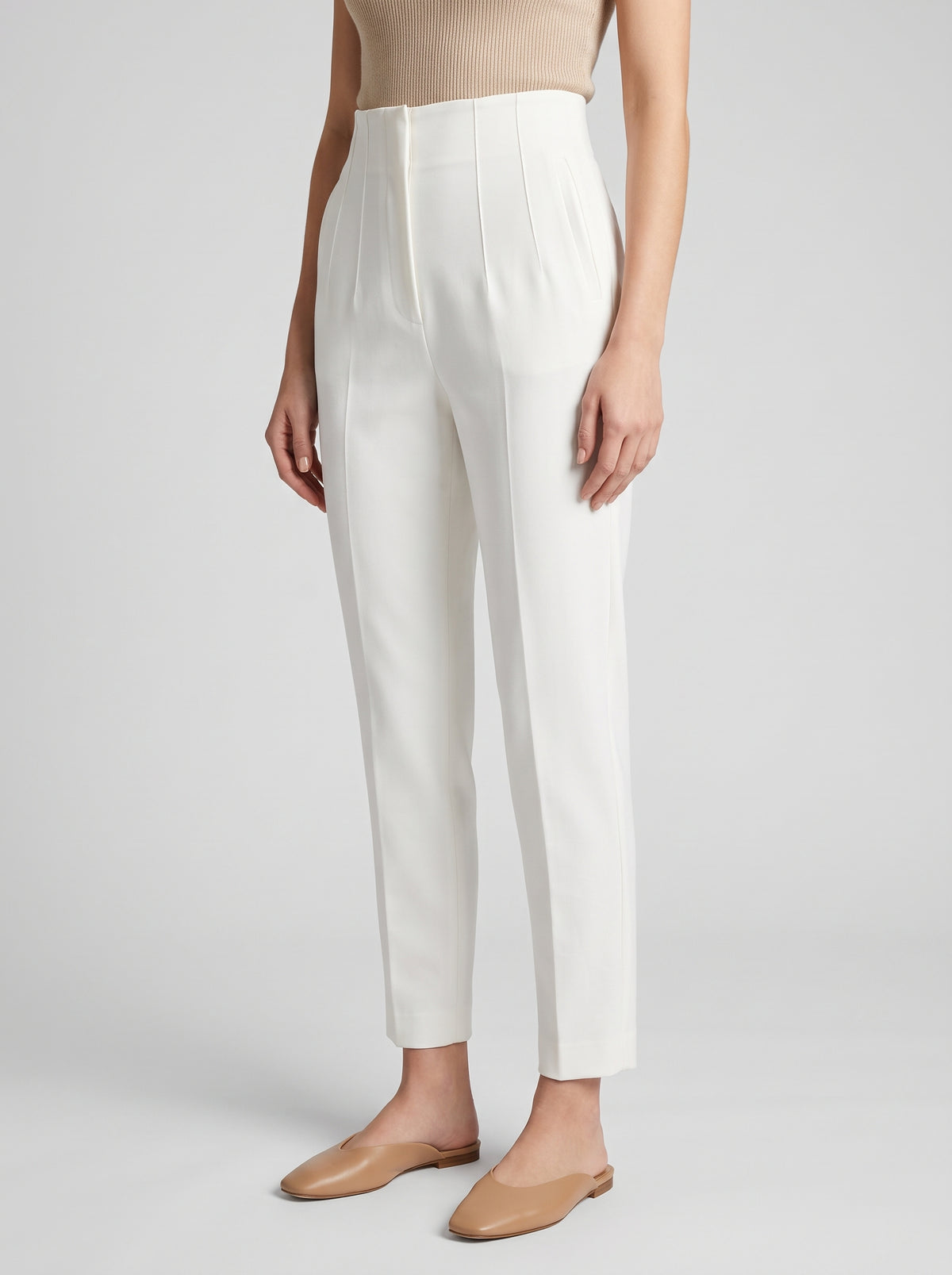 Sofia High-Waisted Pull-On Slim Pants — White