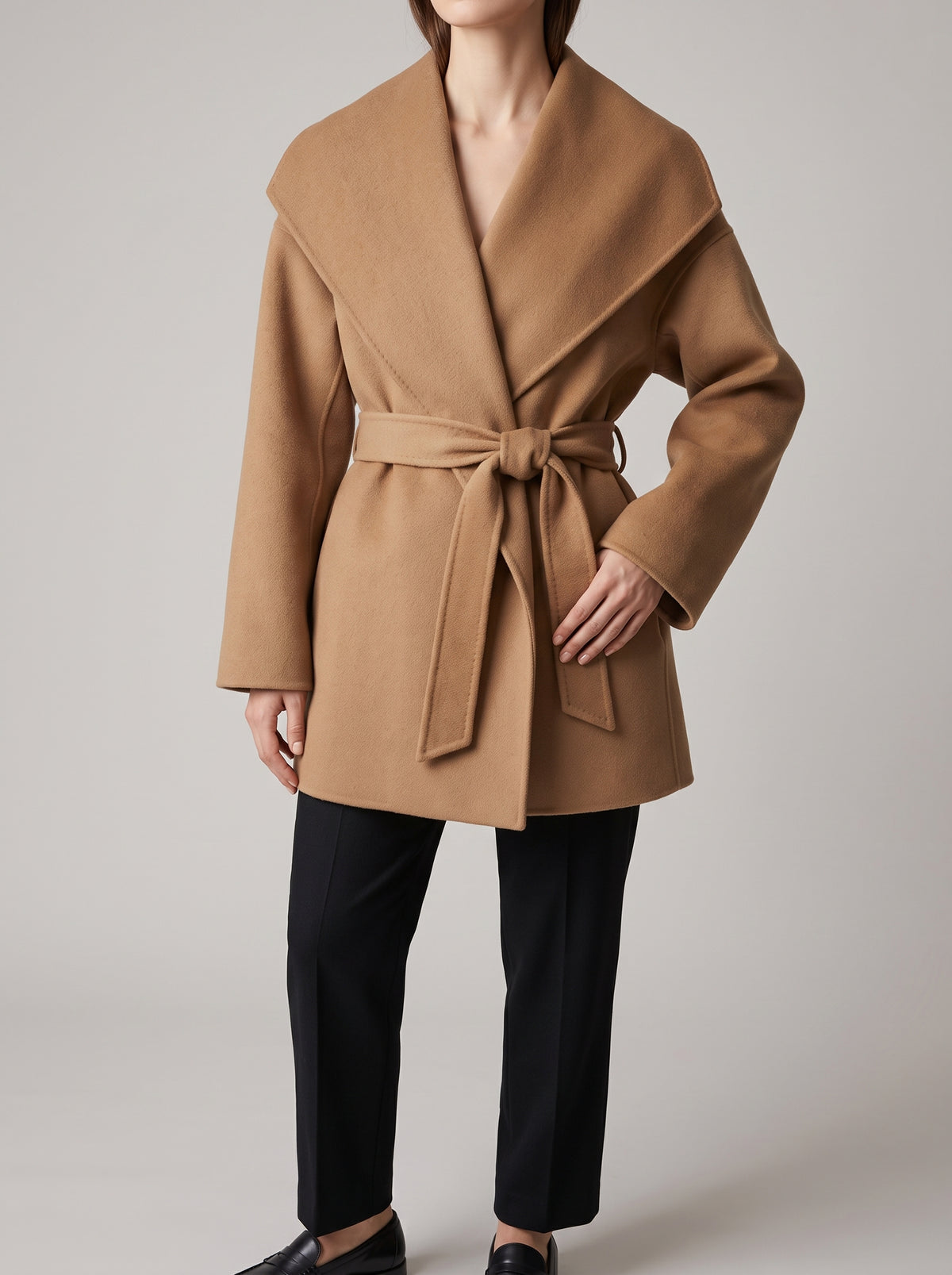 Lorelie Wool and Cashmere Wrap Coat — Brown
