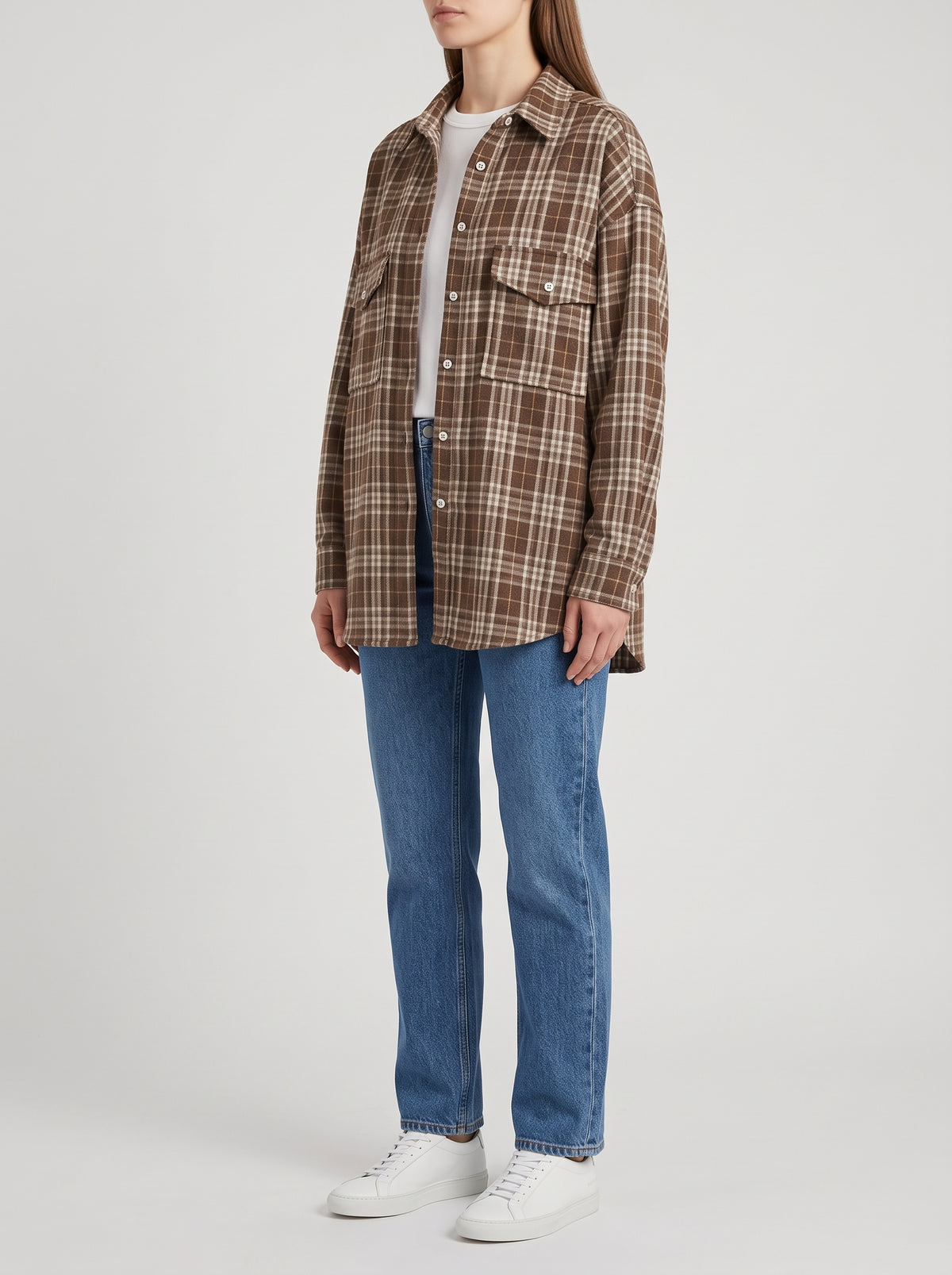 Emma Loose Checked Blouse - Brown