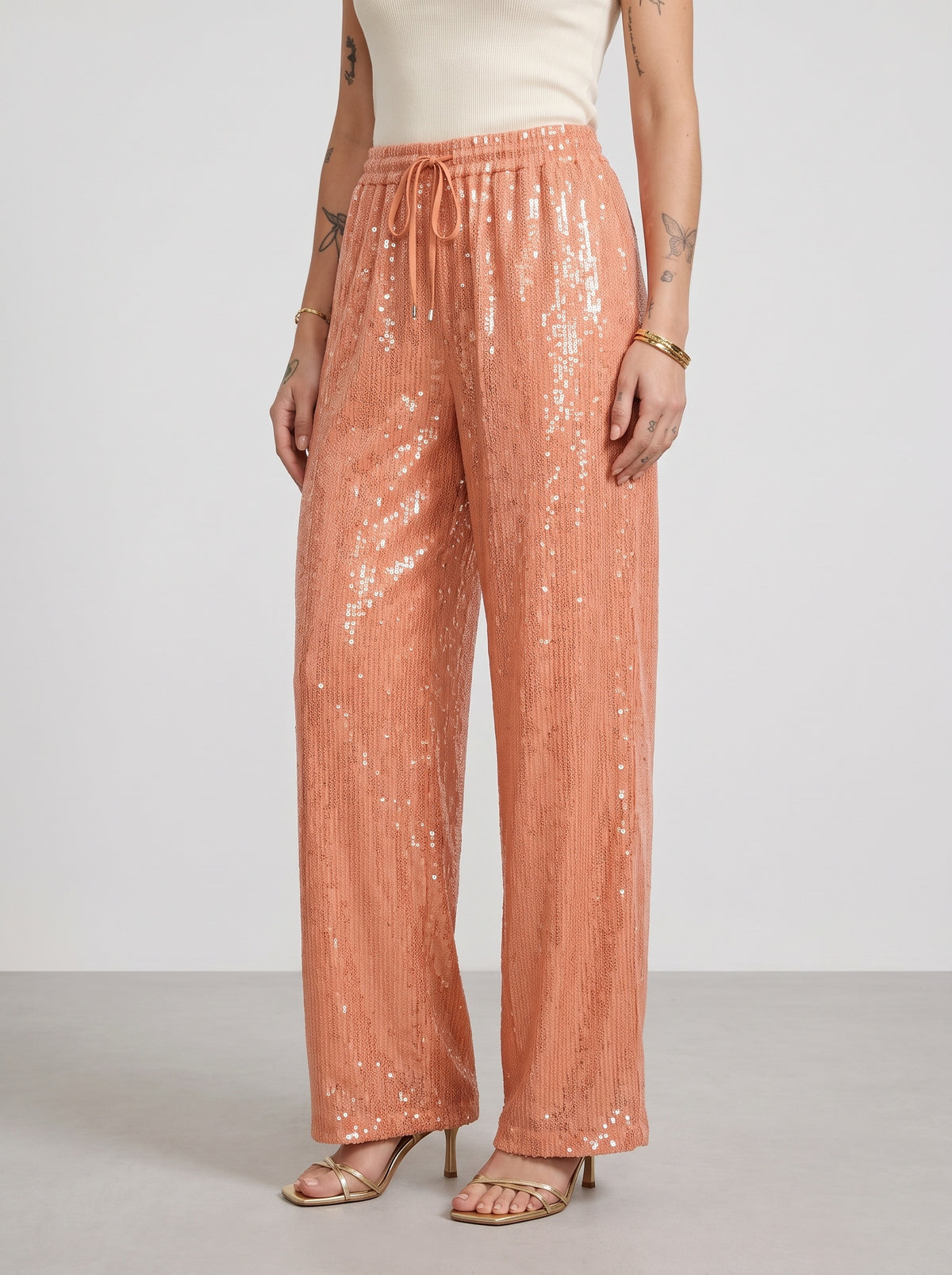 Sophia Sequin Wide-Leg Pants — Orange