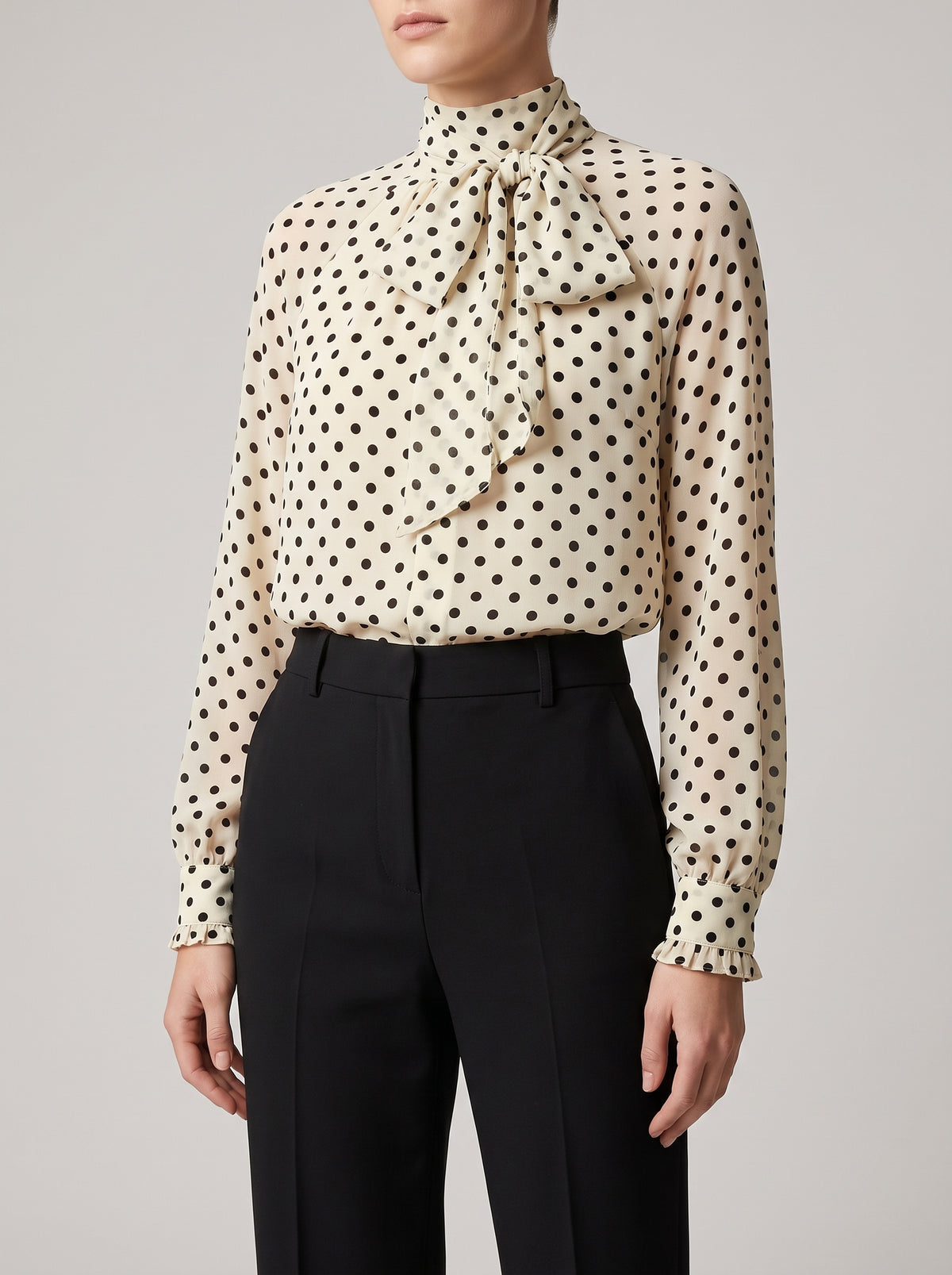 Sofia Polka Dot High-Neck Blouse — White