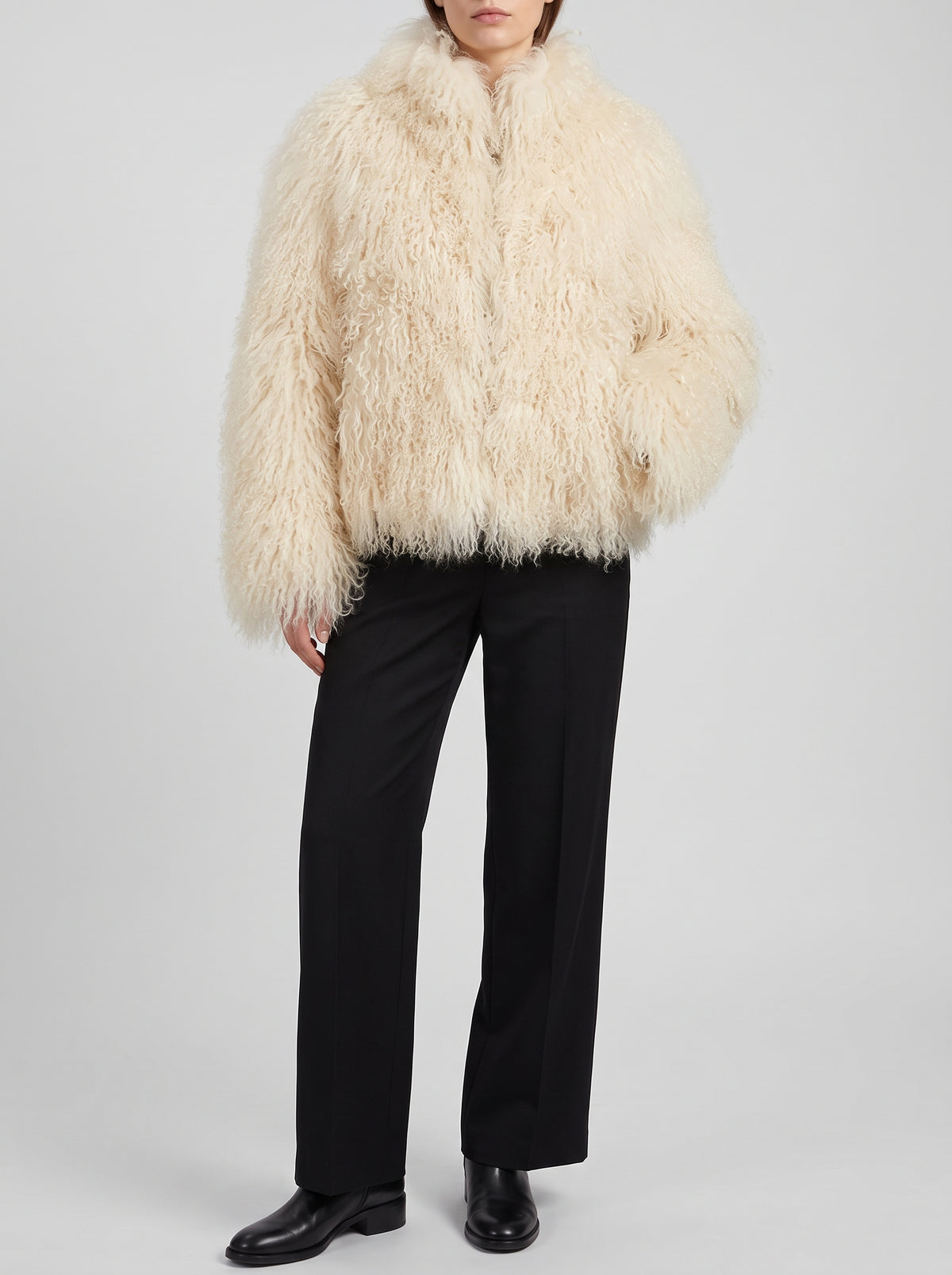 Liza Dense-Pile Faux Fur Coat — Beige