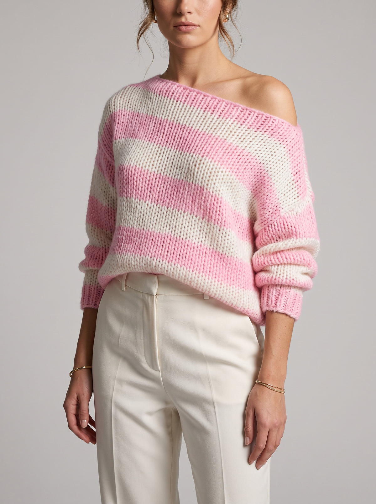 Striped Oversized Jumper - Pink