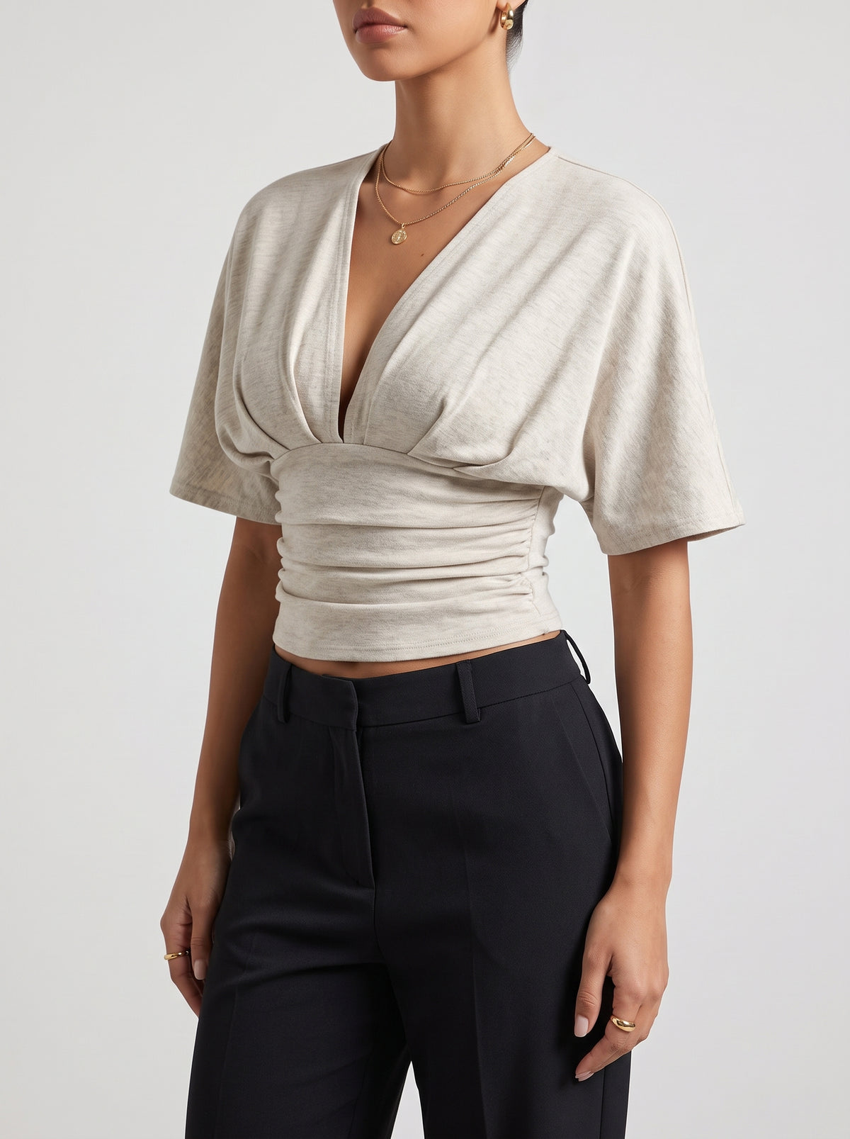 Kendra Fitted Plunge Neck Blouse