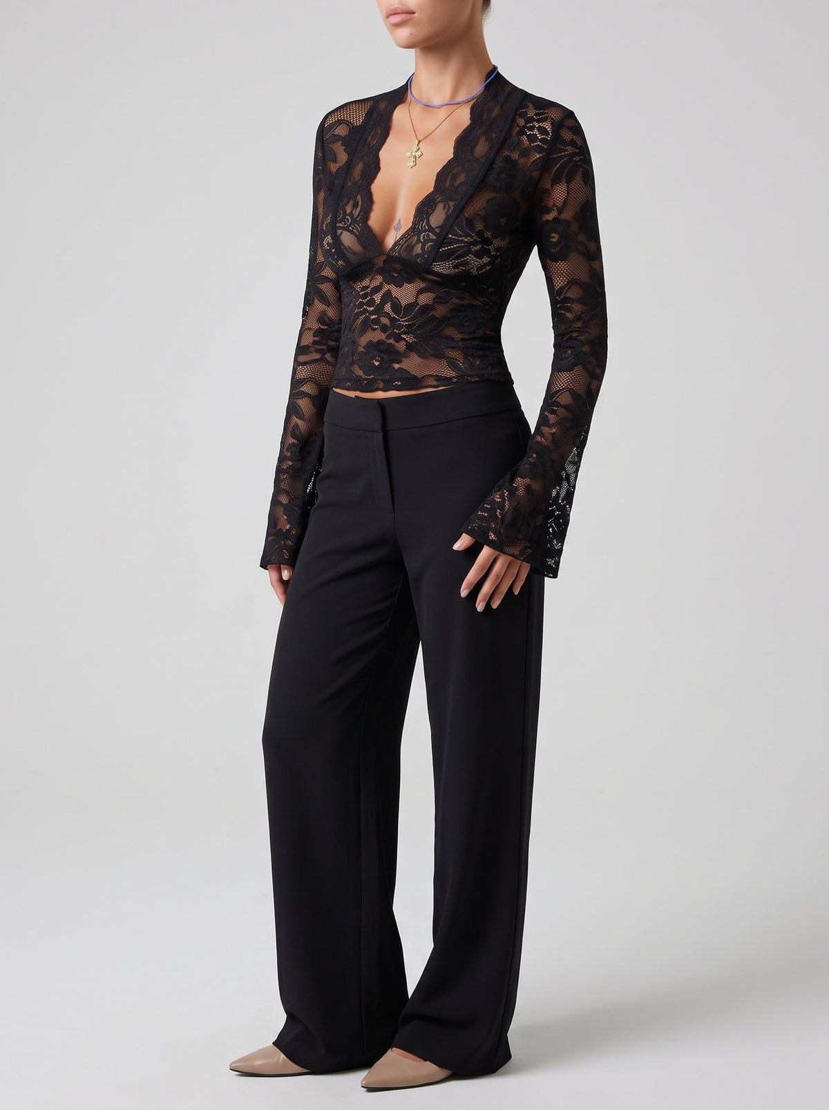 Skye Long Sleeve Lace Top — Black