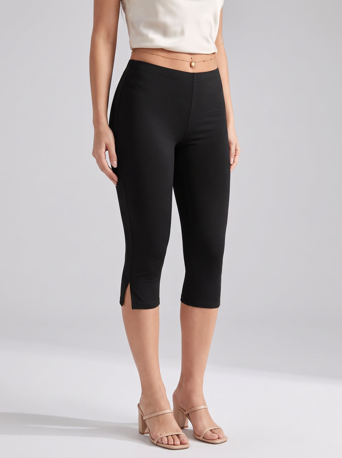 Halia Split-Hem Capri Pants — Black