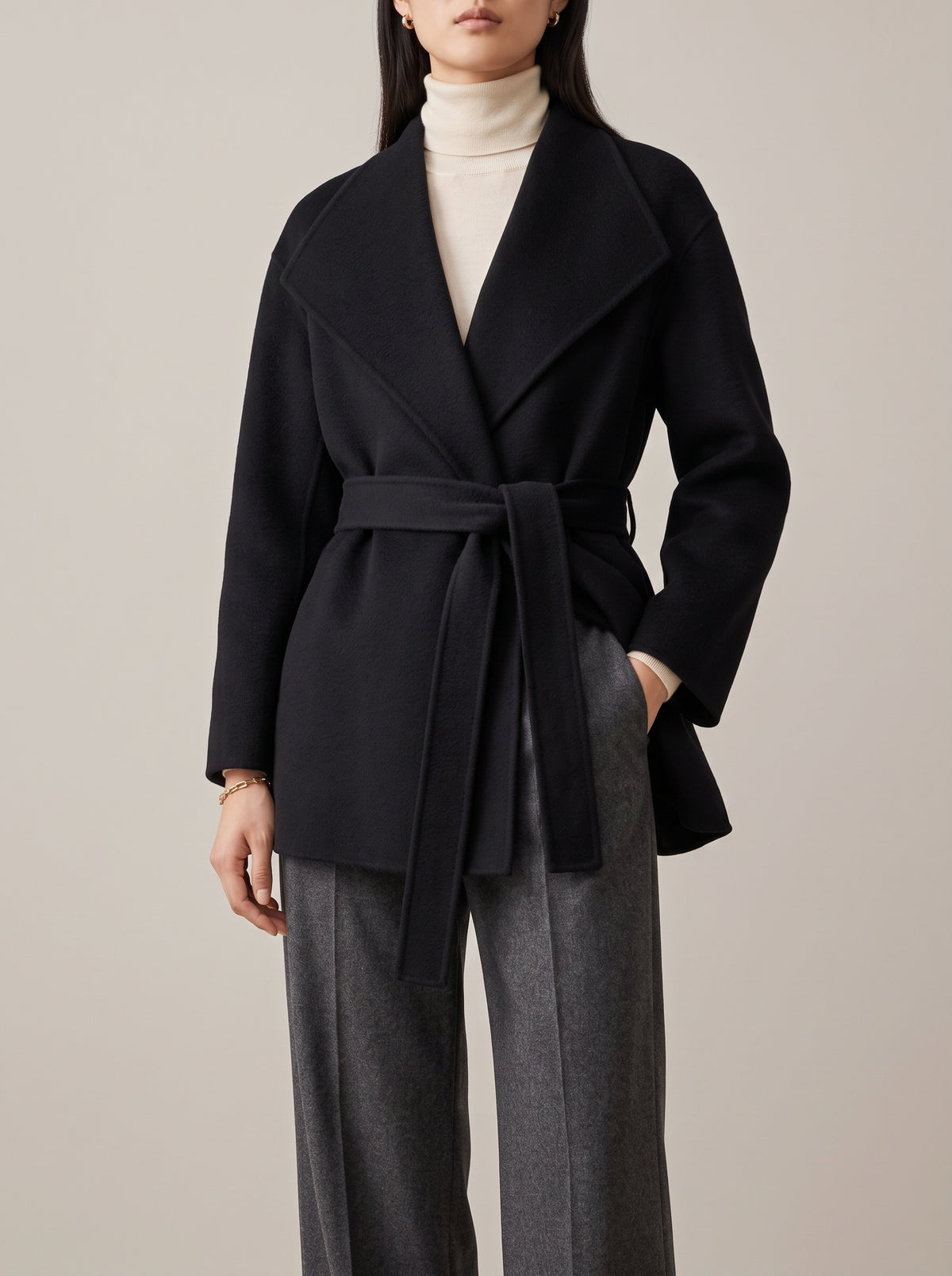 Lorelie Wool and Cashmere Wrap Coat — Black