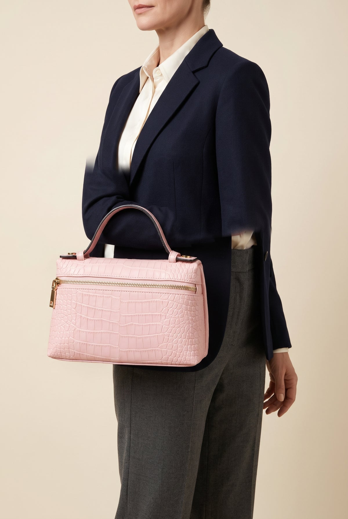 Minerva Croc-Embossed Clutch — On-Model View