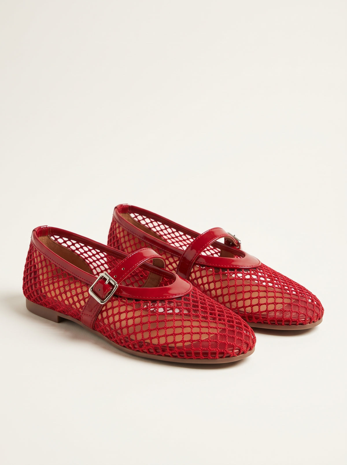 Elena Openwork Mesh Ballet Flats — Red