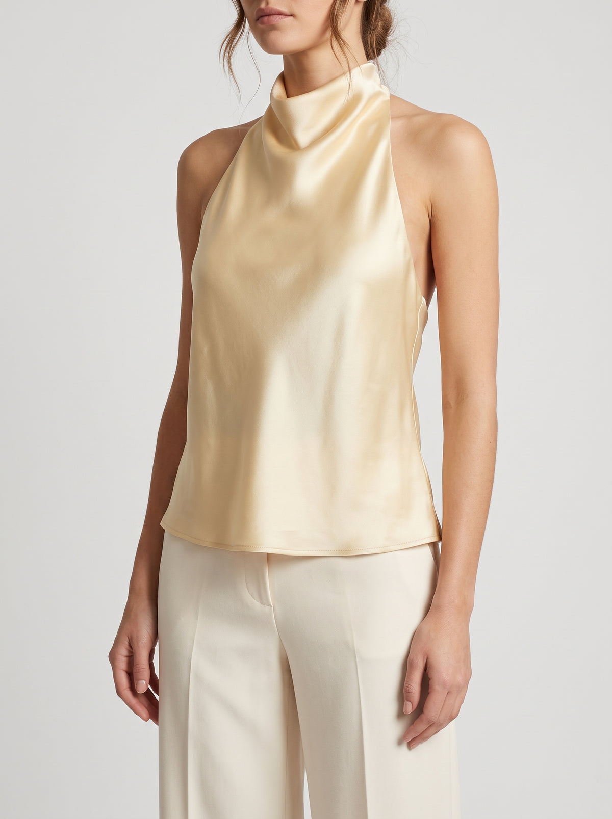 Anastasia Satin Backless Top — Yellow