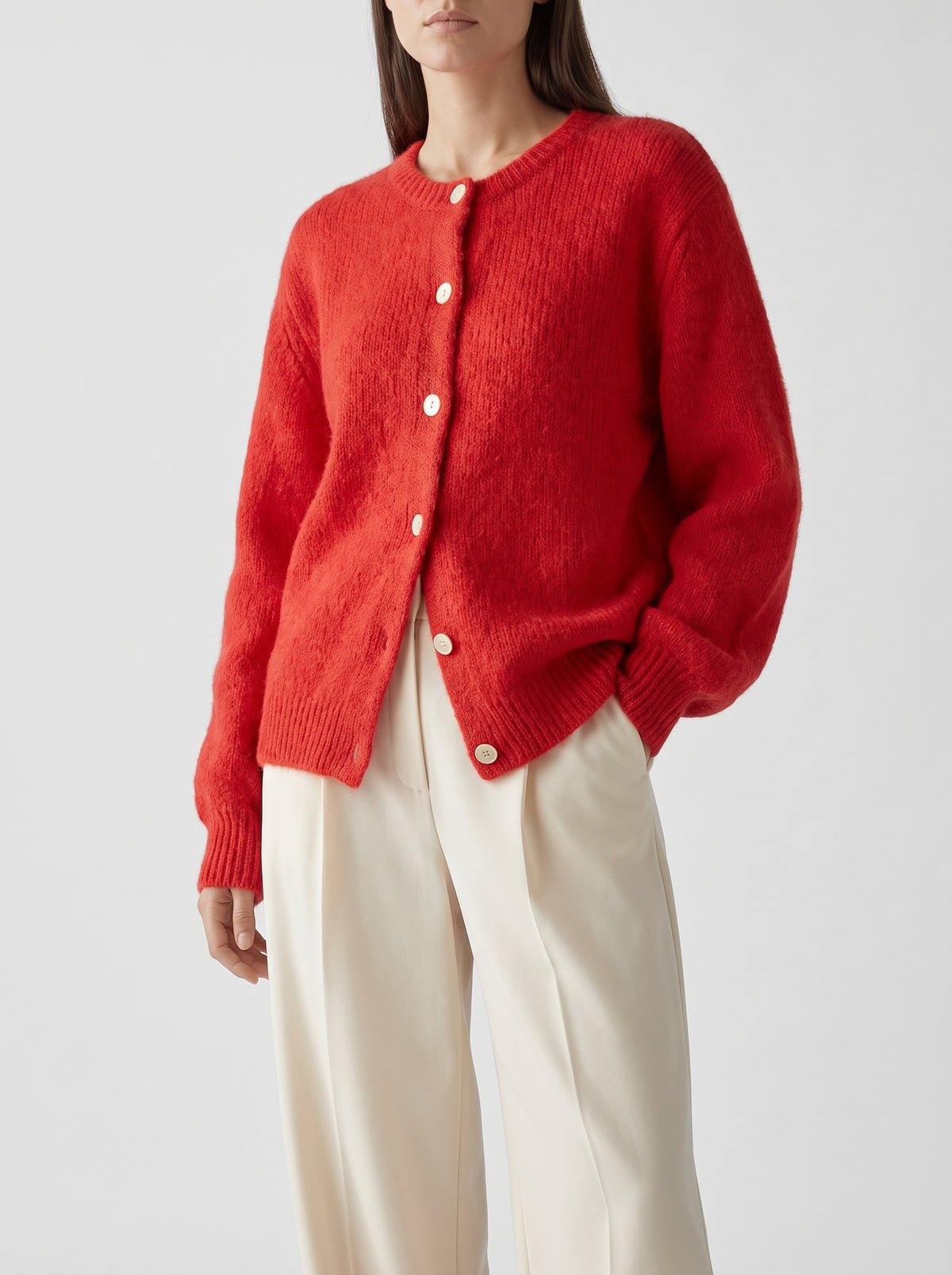 Freya Fuzzy Knit Cardigan — Red