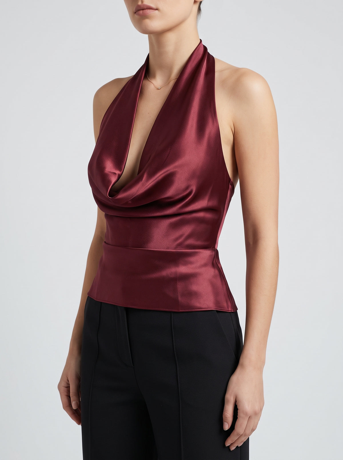 Jeriza Plunge Neck Halter Top — Red