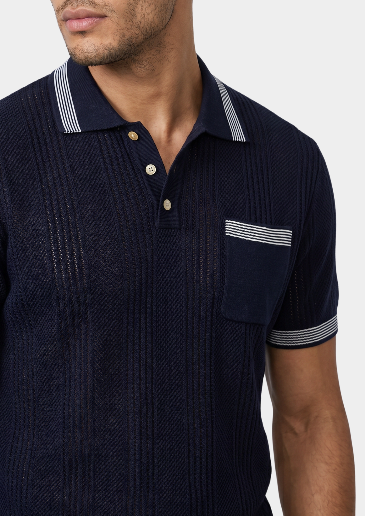 Polo léger en maille ajourée Leon bleu marine