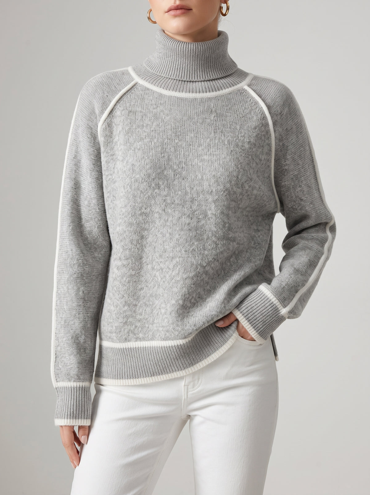 Juvy Contrast High Neck Jumper - Grey