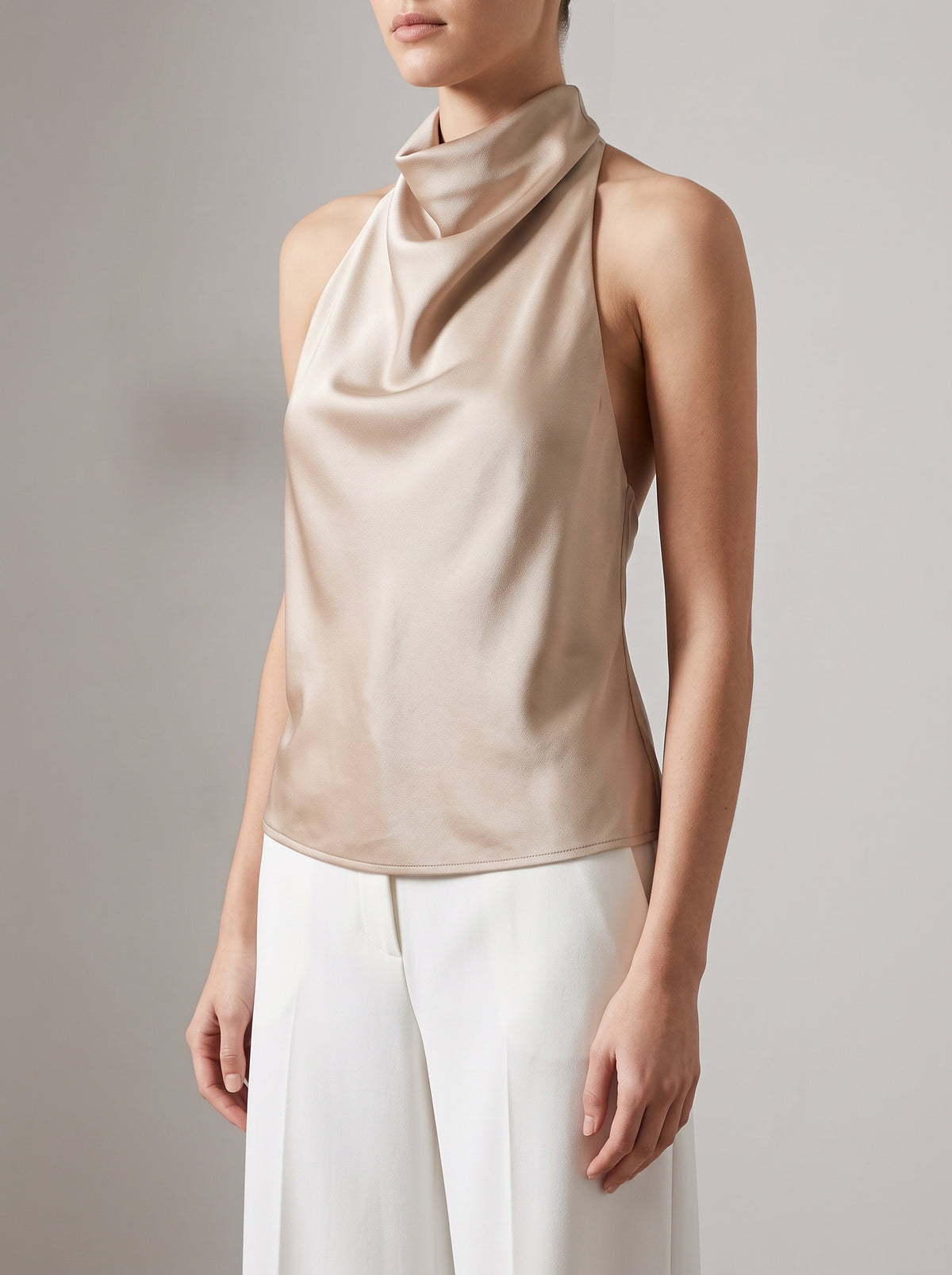 Anastasia Satin Backless Top — Camel